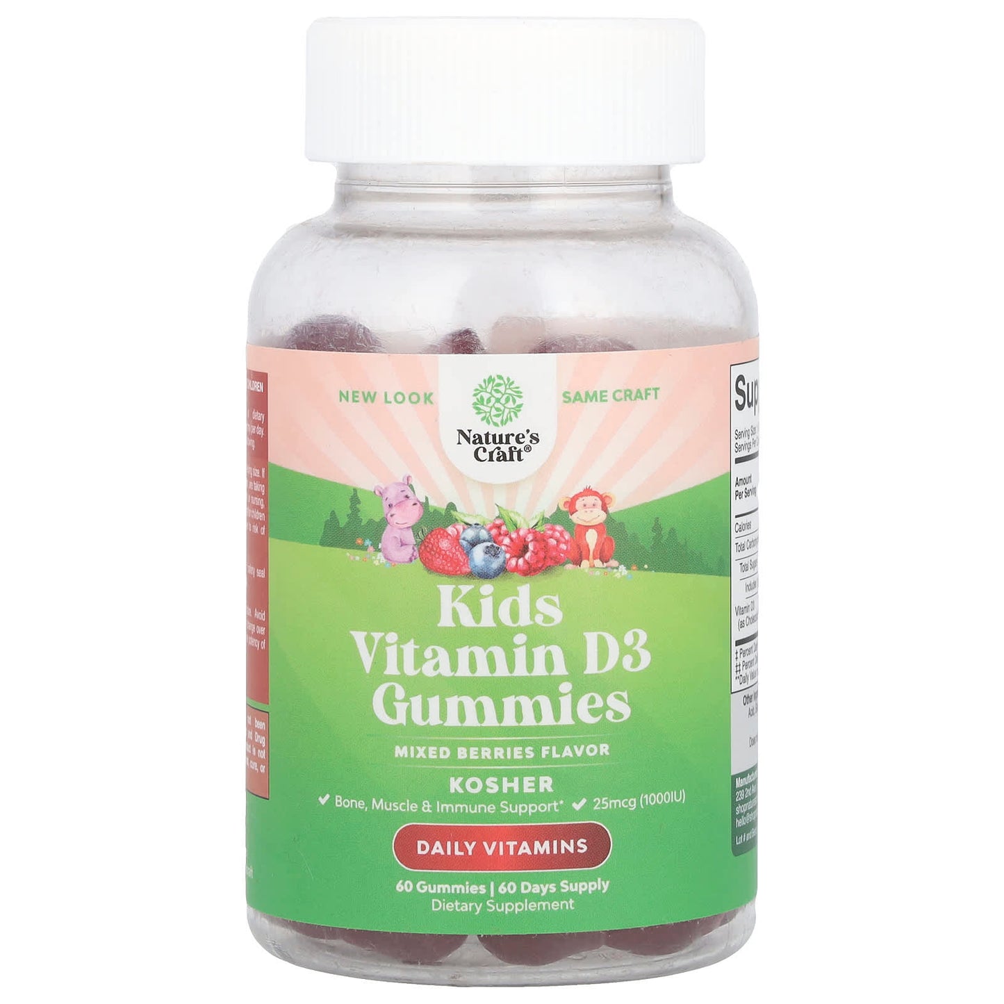 Nature's Craft, Kids Vitamin D3 Gummies, Mixed Berries, 25 mcg (1,000 IU), 60 Gummies - Image 1