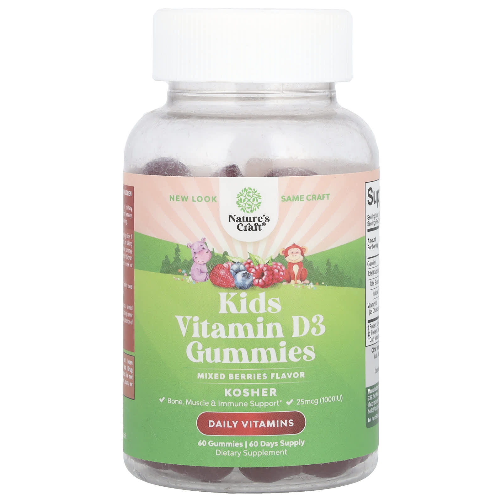 Nature's Craft, Kids Vitamin D3 Gummies, Mixed Berries, 25 mcg (1,000 IU), 60 Gummies - Image 1