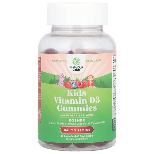 Nature's Craft, Kids Vitamin D3 Gummies, Mixed Berries, 25 mcg (1,000 IU), 60 Gummies - Image 1