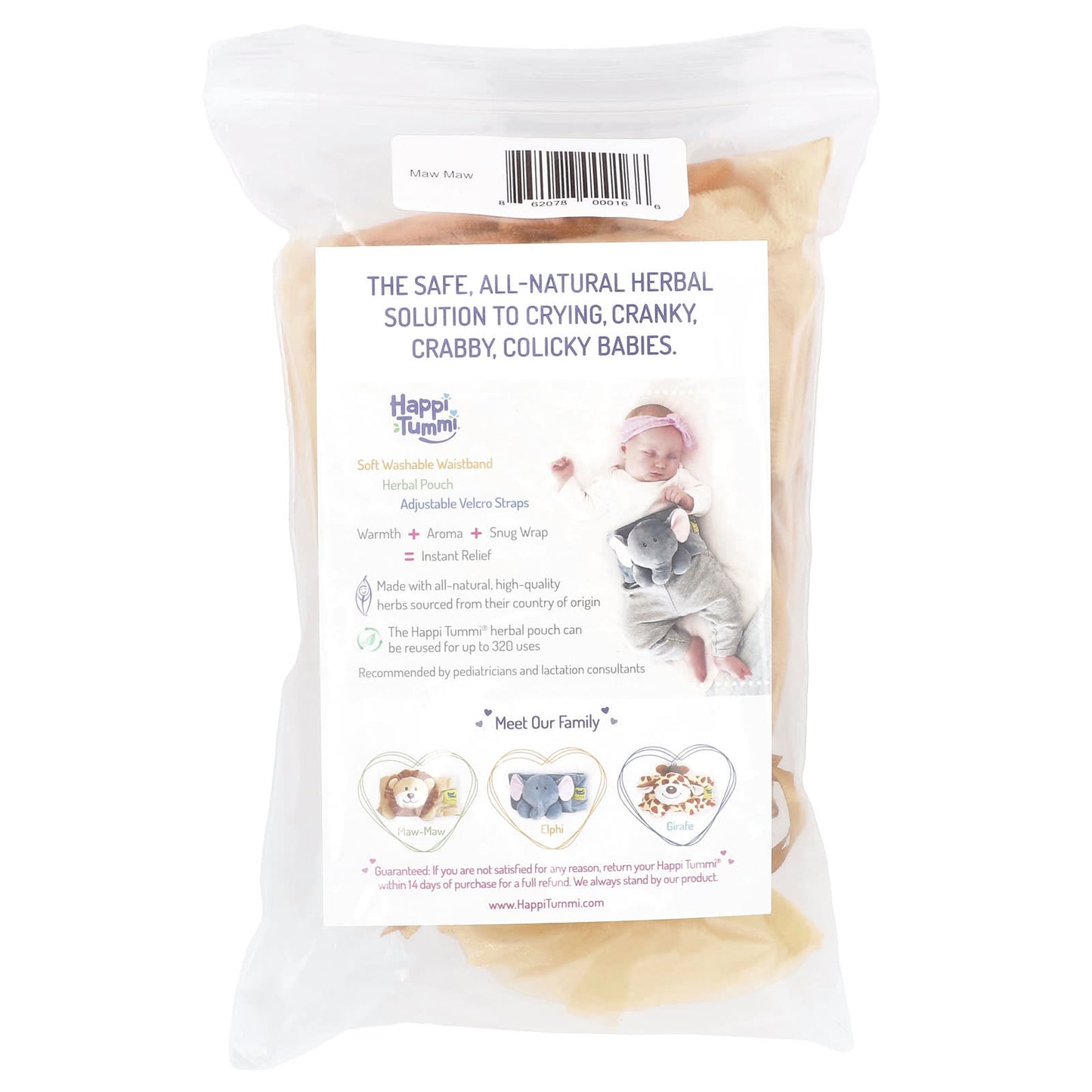 Happi Tummi, Colic & Gas Relief for Babies & Infants, Soft Washable Waistband, Maw Maw, 1 Count