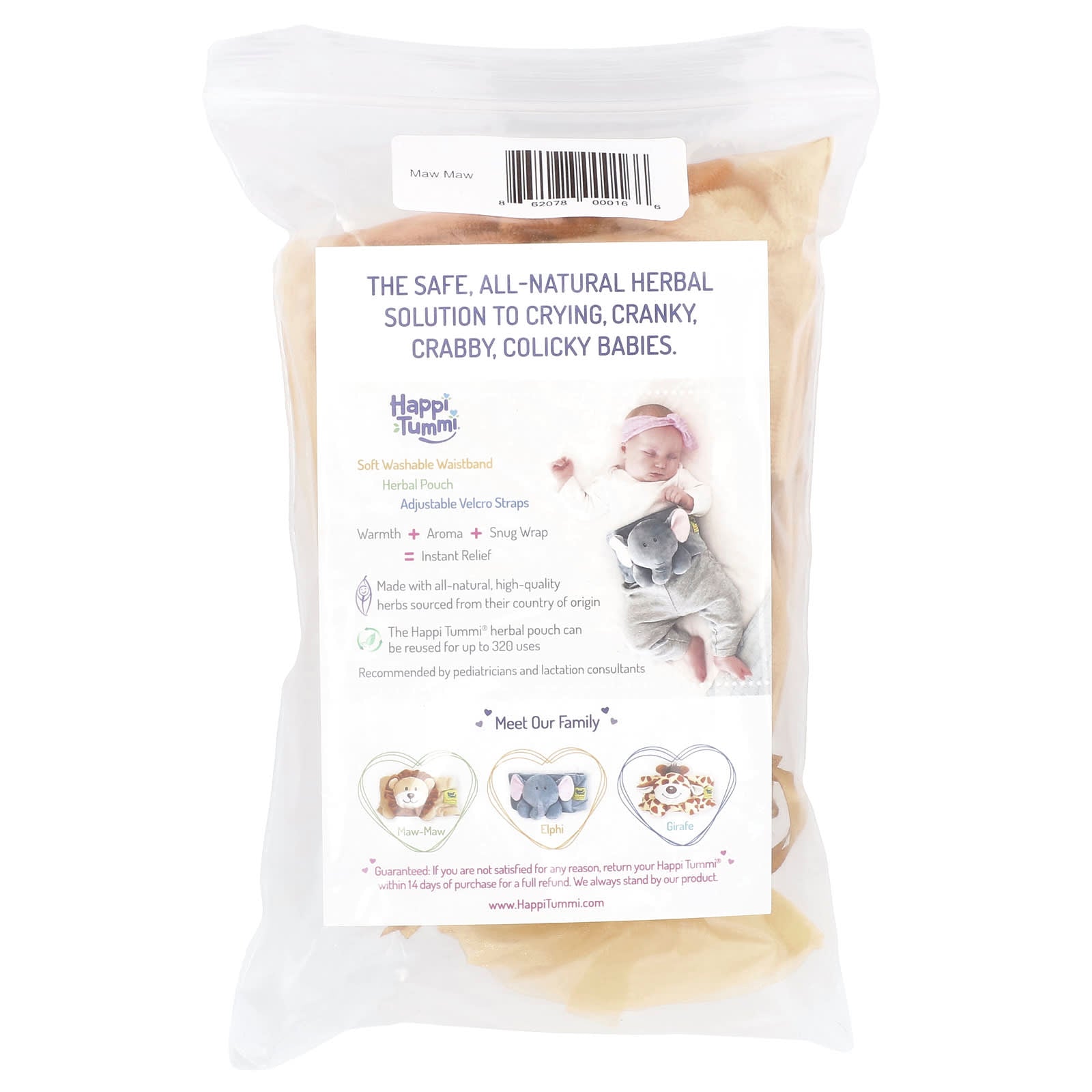 Happi Tummi, Colic & Gas Relief for Babies & Infants, Soft Washable Waistband, Maw Maw, 1 Count