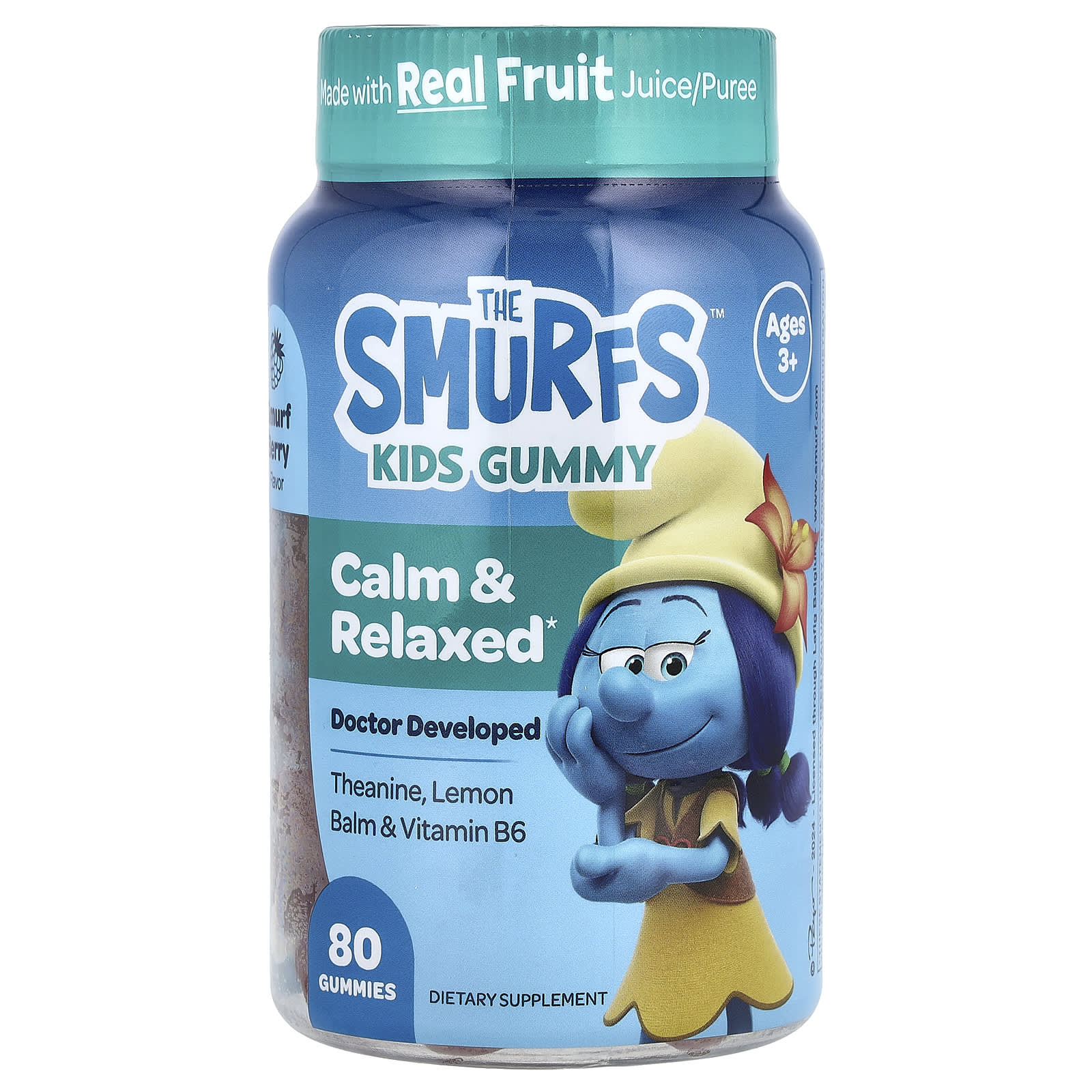 The Smurfs, Kids Gummy, Calm & Relaxed, Ages 3+, Smurf Berry, 80 Gummies - Image 1