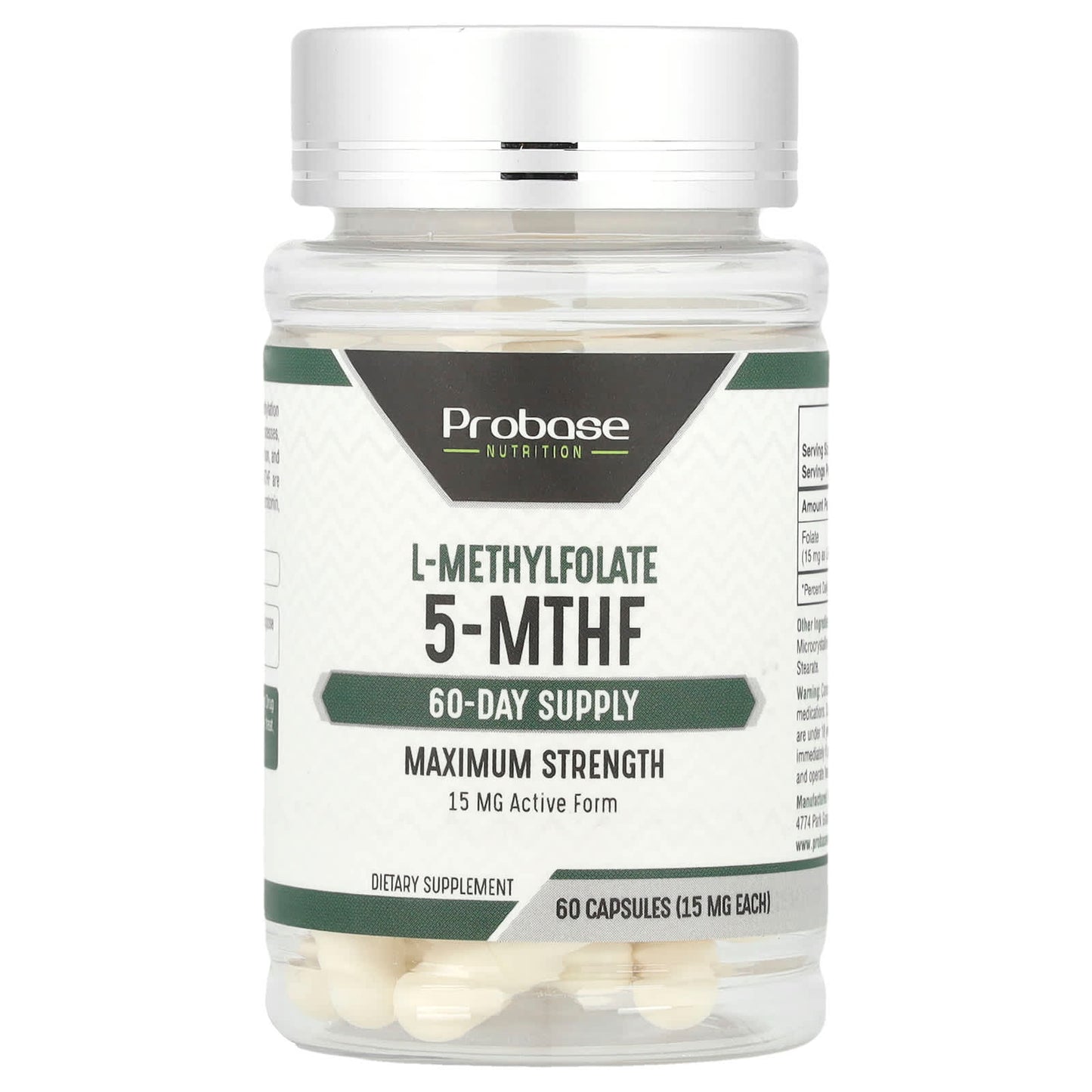 Probase Nutrition, L-Methylfolate 5-MTHF, 15 mg, 60 Capsules - Image 1