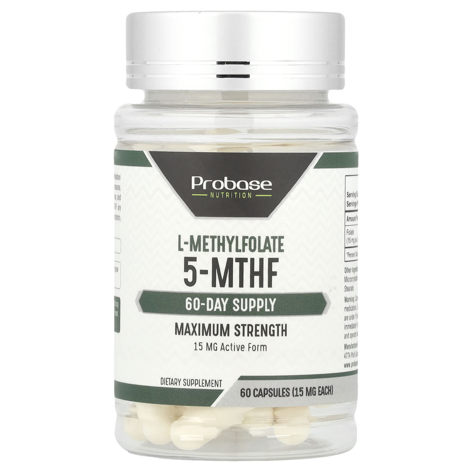 Probase Nutrition, L-Methylfolate 5-MTHF, 15 mg, 60 Capsules - Image 1