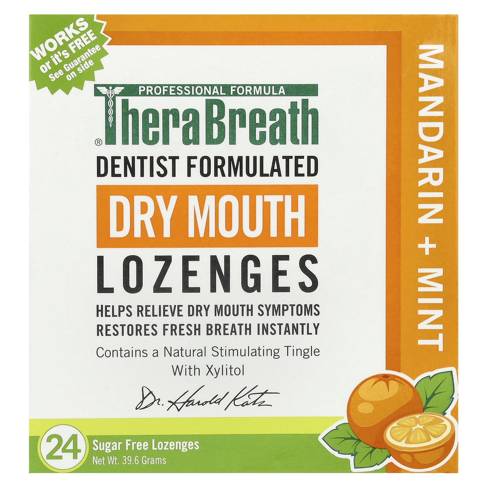 TheraBreath, Dry Mouth Lozenges, Mandarin + Mint, 24 Sugar Free Lozenges - Image 1
