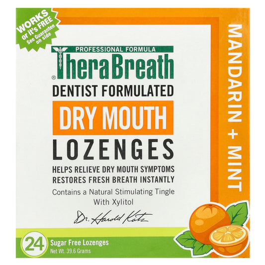 TheraBreath, Dry Mouth Lozenges, Mandarin + Mint, 24 Sugar Free Lozenges - Image 1