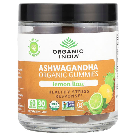 Organic India, Organic Ashwagandha Gummies, Lemon Lime, 60 Gummies (150 mg Per Gummy) - Image 1