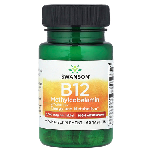 Swanson, Vitamin B12 Methylcobalamin, 5,000 mcg, 60 Tablets - Image 1