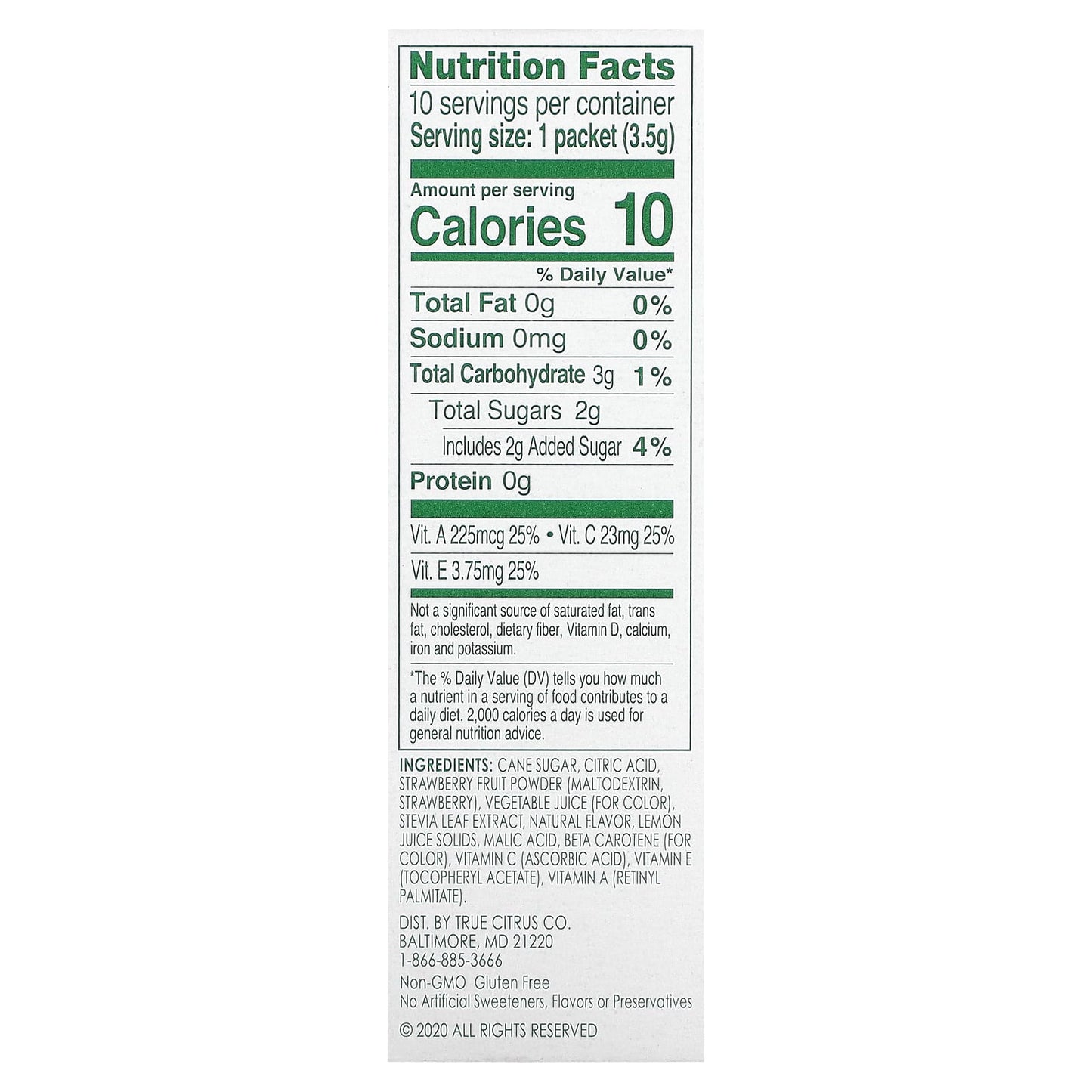 True Citrus, True Lemon, Kids Drink Mix, Strawberry Banana, 10 Packets, 0.12 oz (3.5 g) Each - Image 2