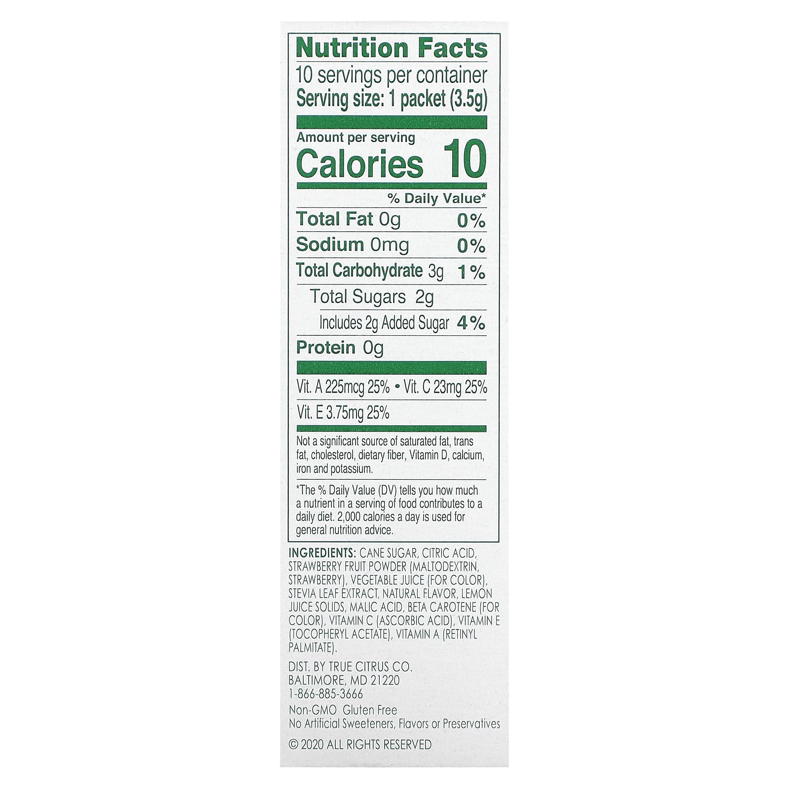 True Citrus, True Lemon, Kids Drink Mix, Strawberry Banana, 10 Packets, 0.12 oz (3.5 g) Each - Image 2