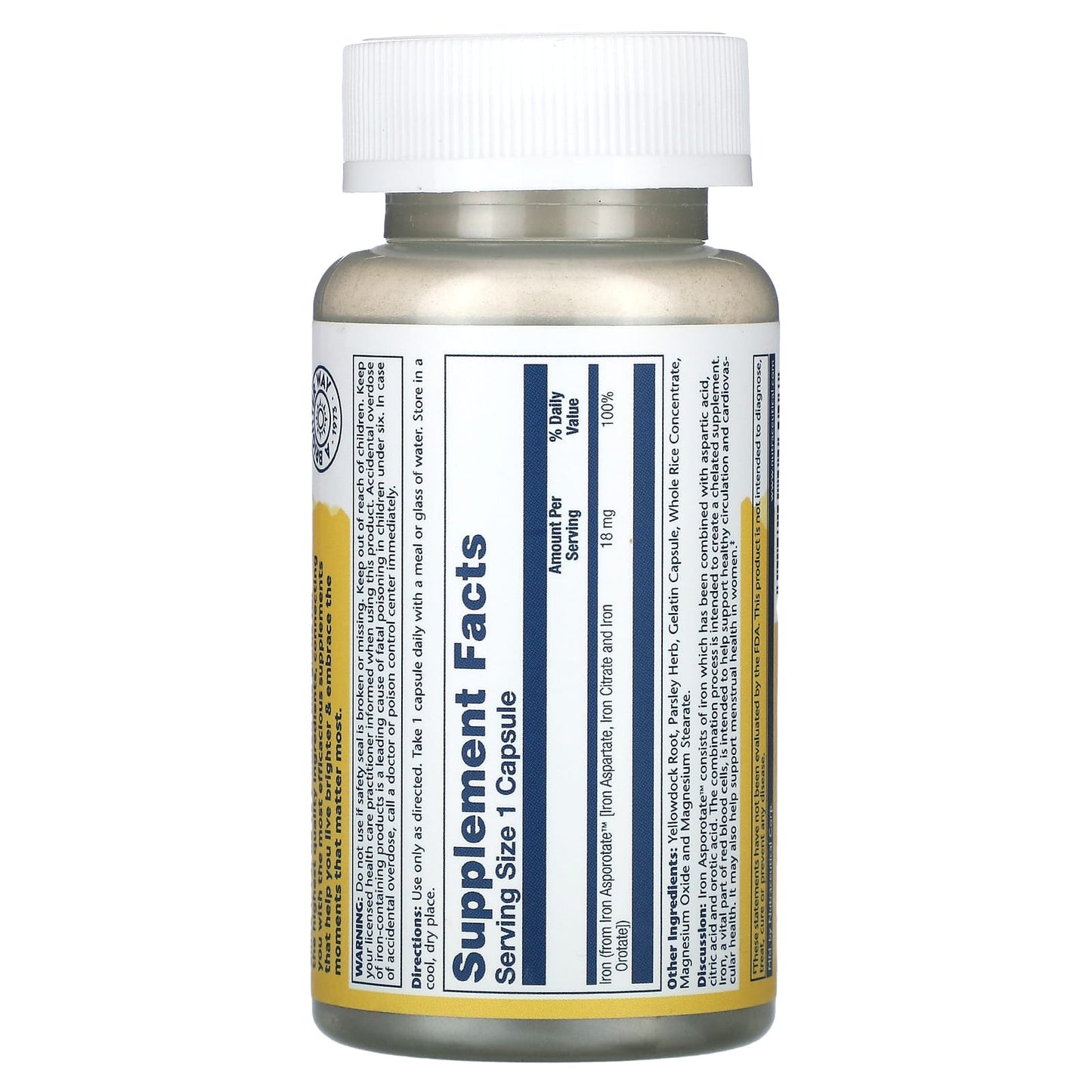 Solaray, Iron Asporotate, 18 mg, 100 Capsules - Image 2