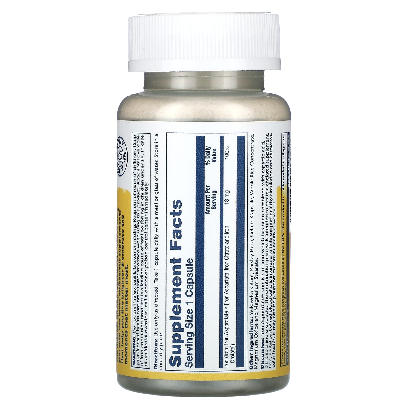 Solaray, Iron Asporotate, 18 mg, 100 Capsules - Image 2