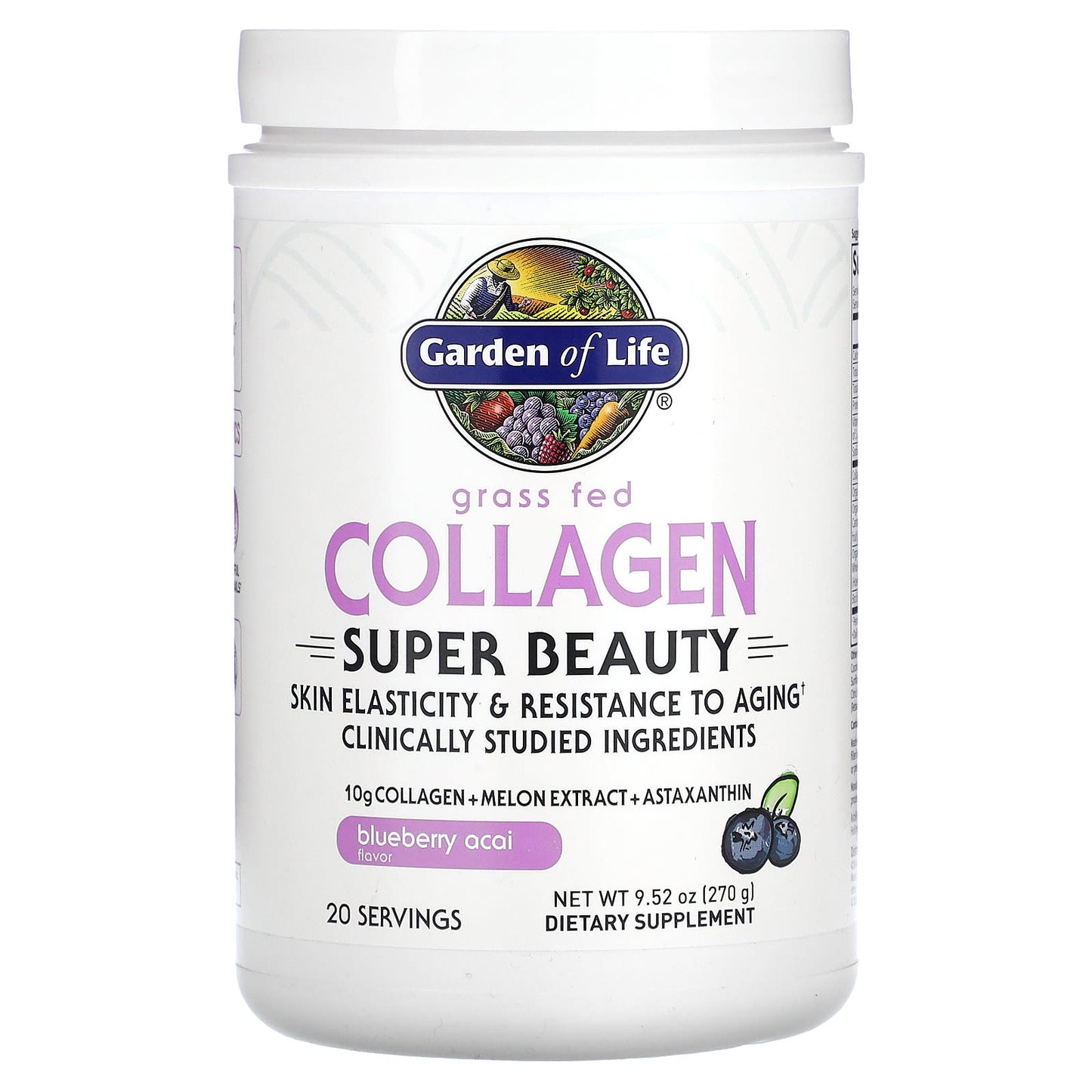 Garden of Life Grass Fed Collagen Super Beauty Blueberry Acai, 9.52 oz - Image 1