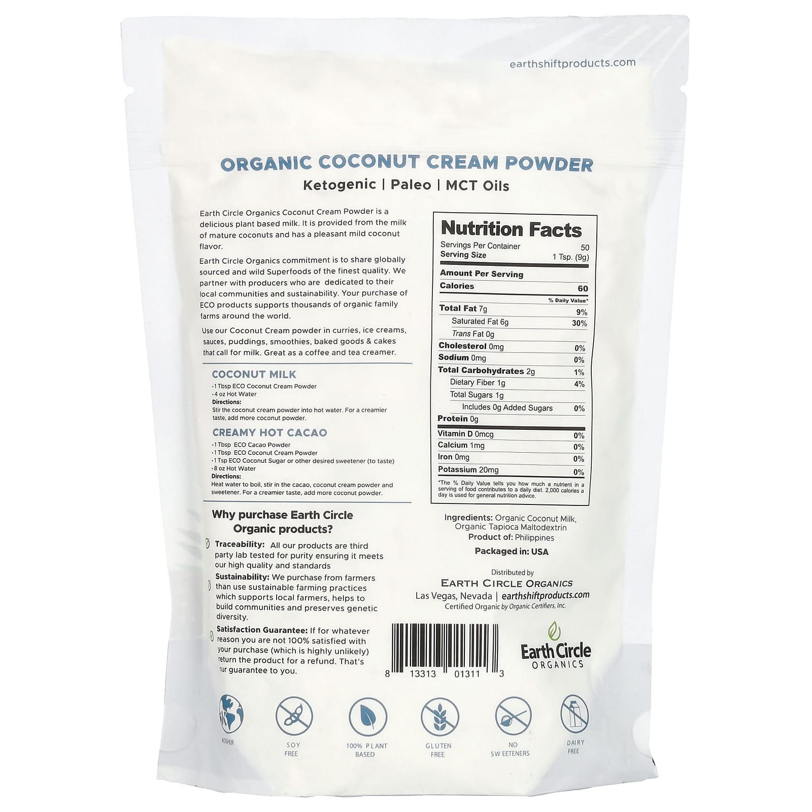 USDA Certified Organic Coconut Cream Powder by Earth Circle Organics - Image 2