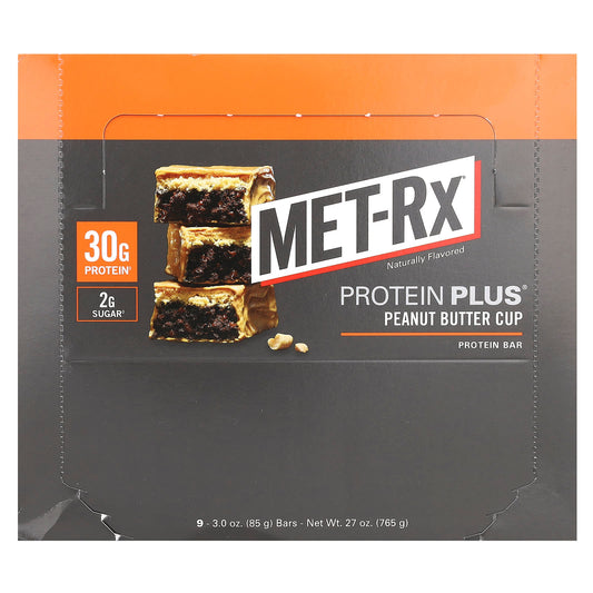 MET-Rx, Protein Plus Bar, Peanut Butter Cup, 9 Bars, 3 oz (85 g) Each - Image 1