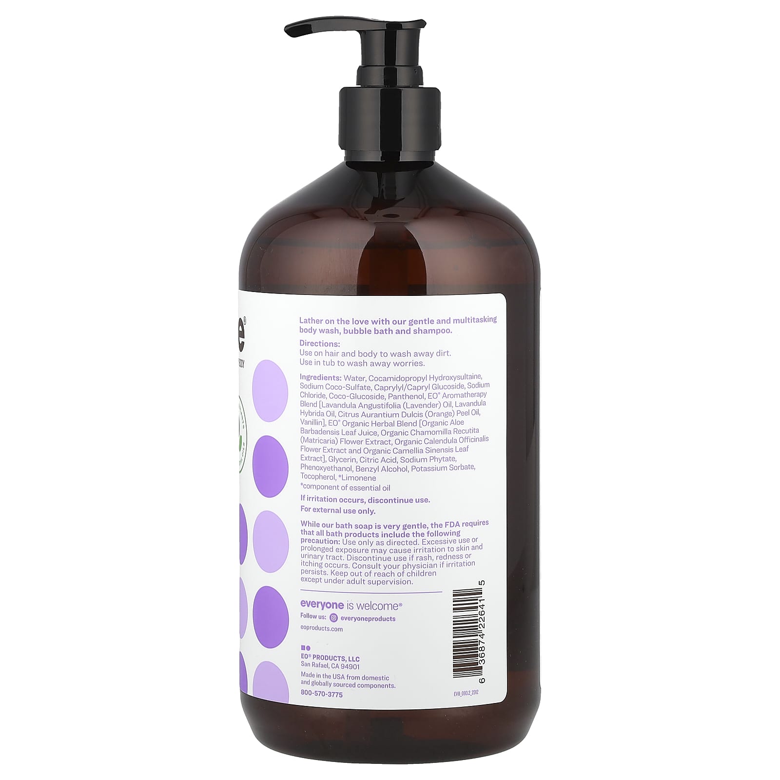 Vanilla Lavender 3-in-1 Soap, Body Wash, Bubble Bath, Shampoo for All Skin Types, 32 fl oz - Image 2