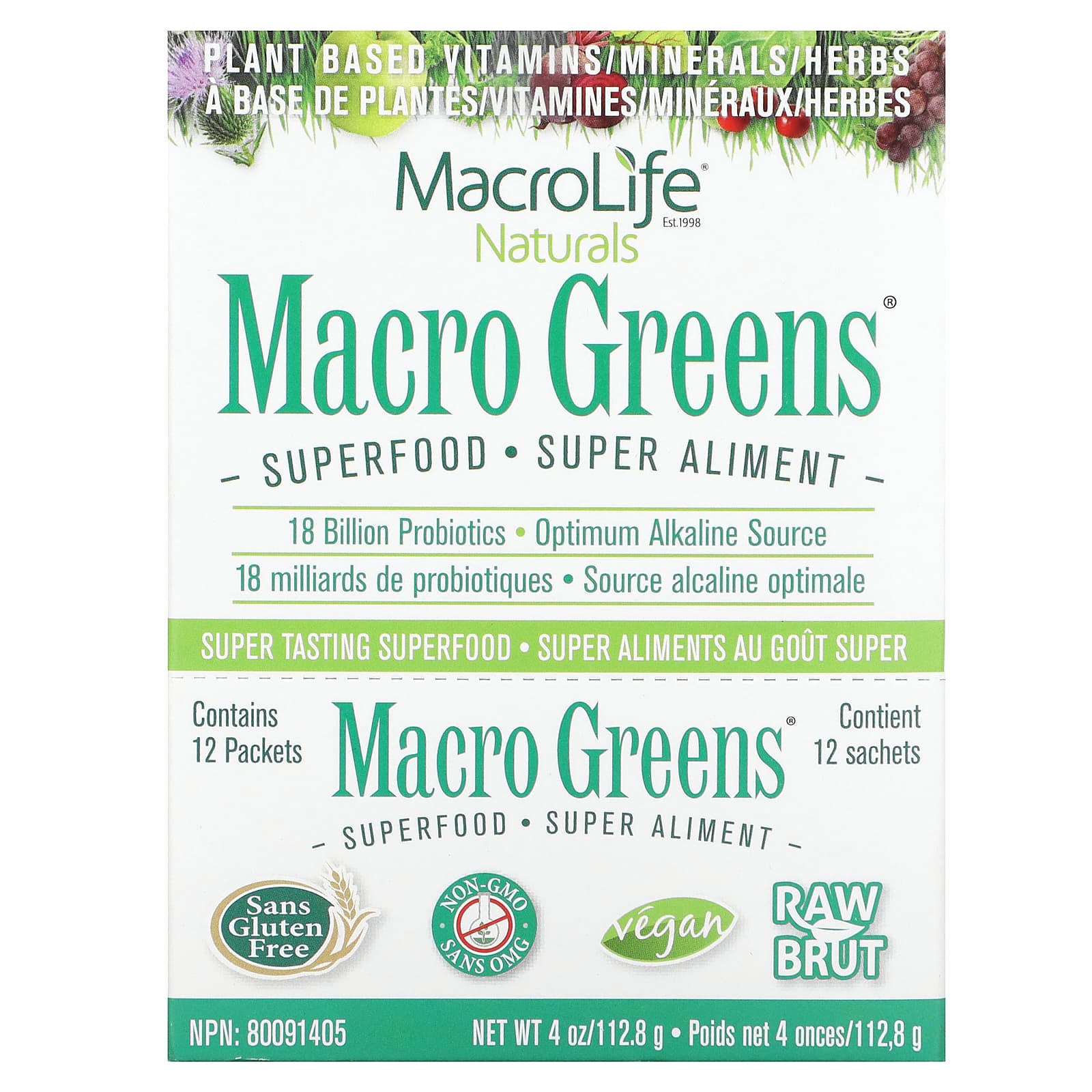 Macrolife Naturals, Macro Greens, Superfood, 12 Packets, 0.3 oz (9.4 g) Each - Image 1