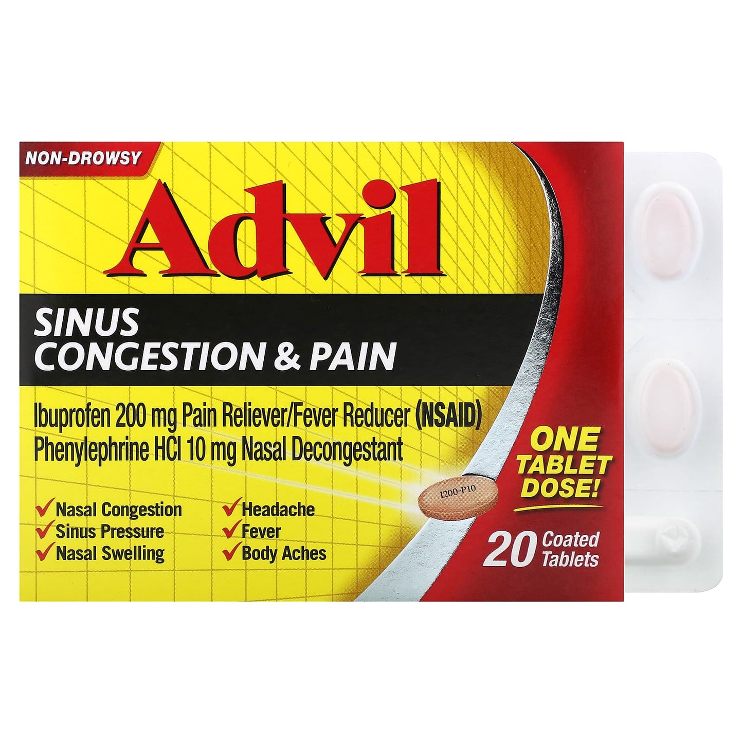 Advil Sinus Congestion Relief - Non-Drowsy, 20 Coated Tablets - Image 1