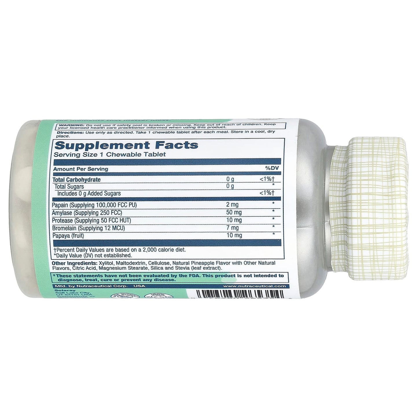 Solaray, Papaya Enzyme, Natural Pineapple, 90 Chewables - Image 2