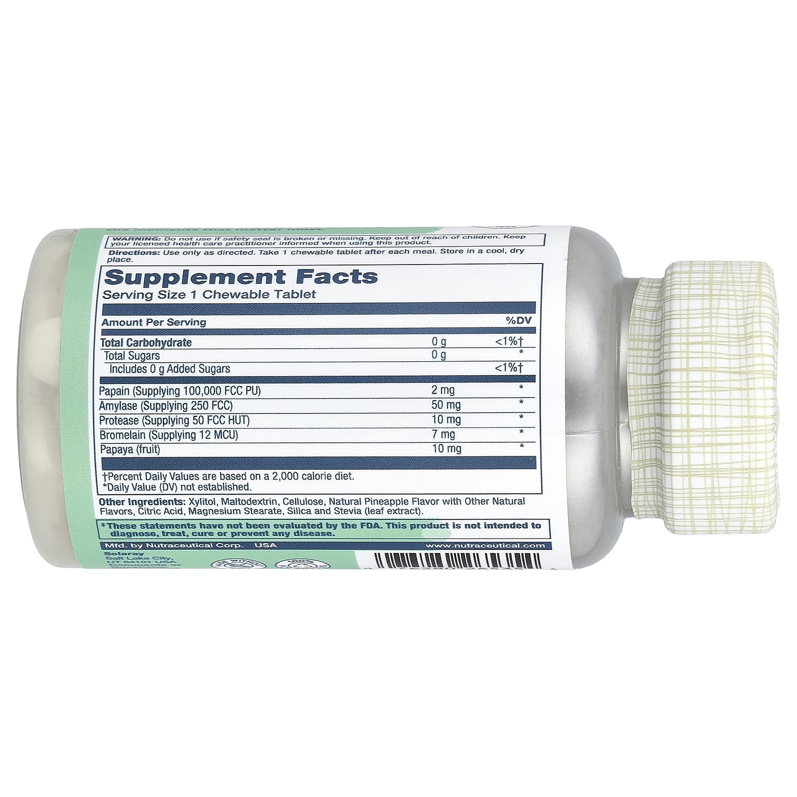 Solaray, Papaya Enzyme, Natural Pineapple, 90 Chewables - Image 2