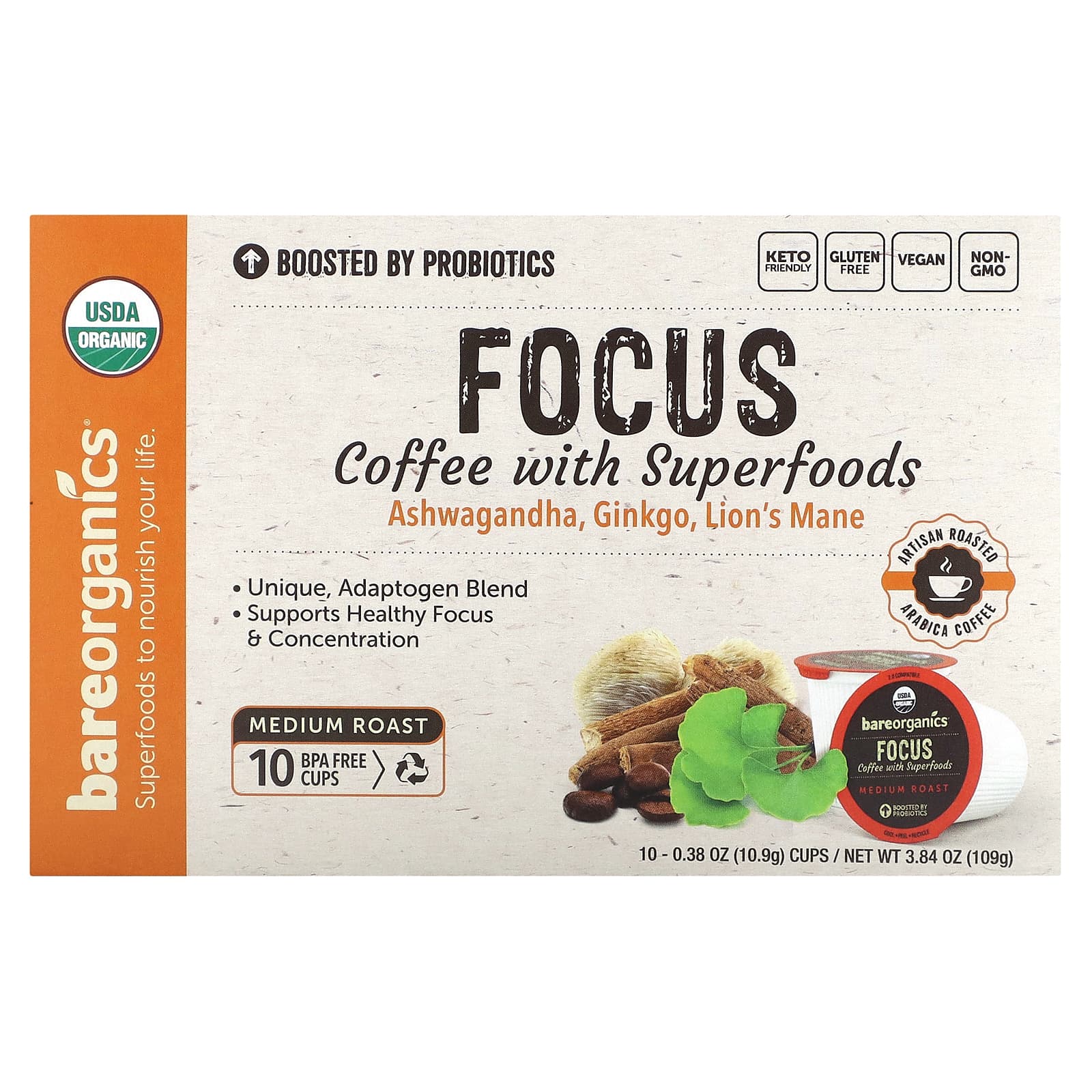 BareOrganics Focus Coffee with Superfoods | 10 Cups, Low Acid - Image 1
