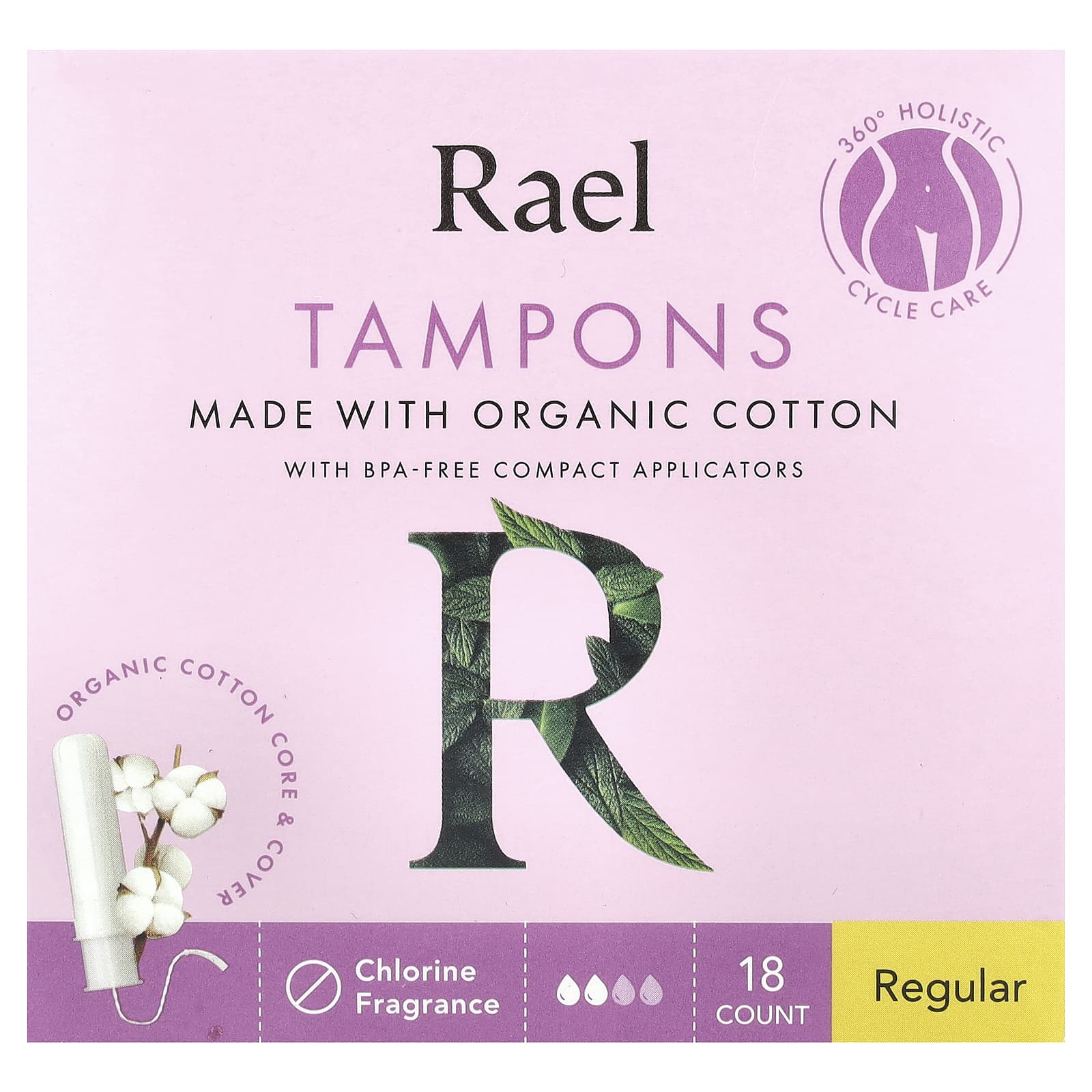 Rael, Organic Cotton Tampons, Regular, Fragrance Free, 18 Count - Image 1