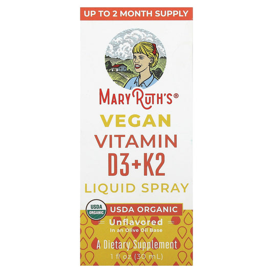 MaryRuth's, Vegan Vitamin D3 + K2 Liquid Spray, Unflavored, 1 fl oz (30 ml) - Image 1