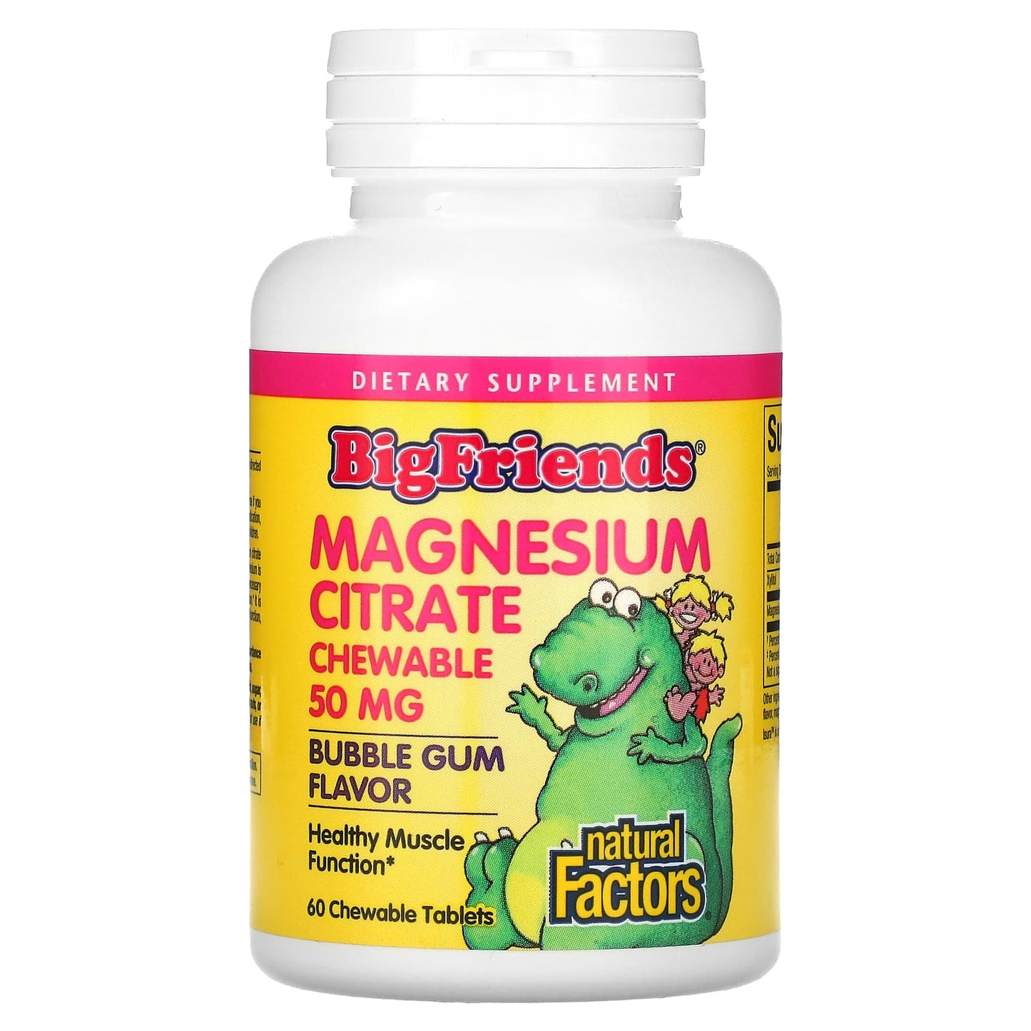 Natural Factors, Big Friends, Magnesium Citrate, Bubble Gum, 50 mg, 60 Chewable Tablets - Image 1