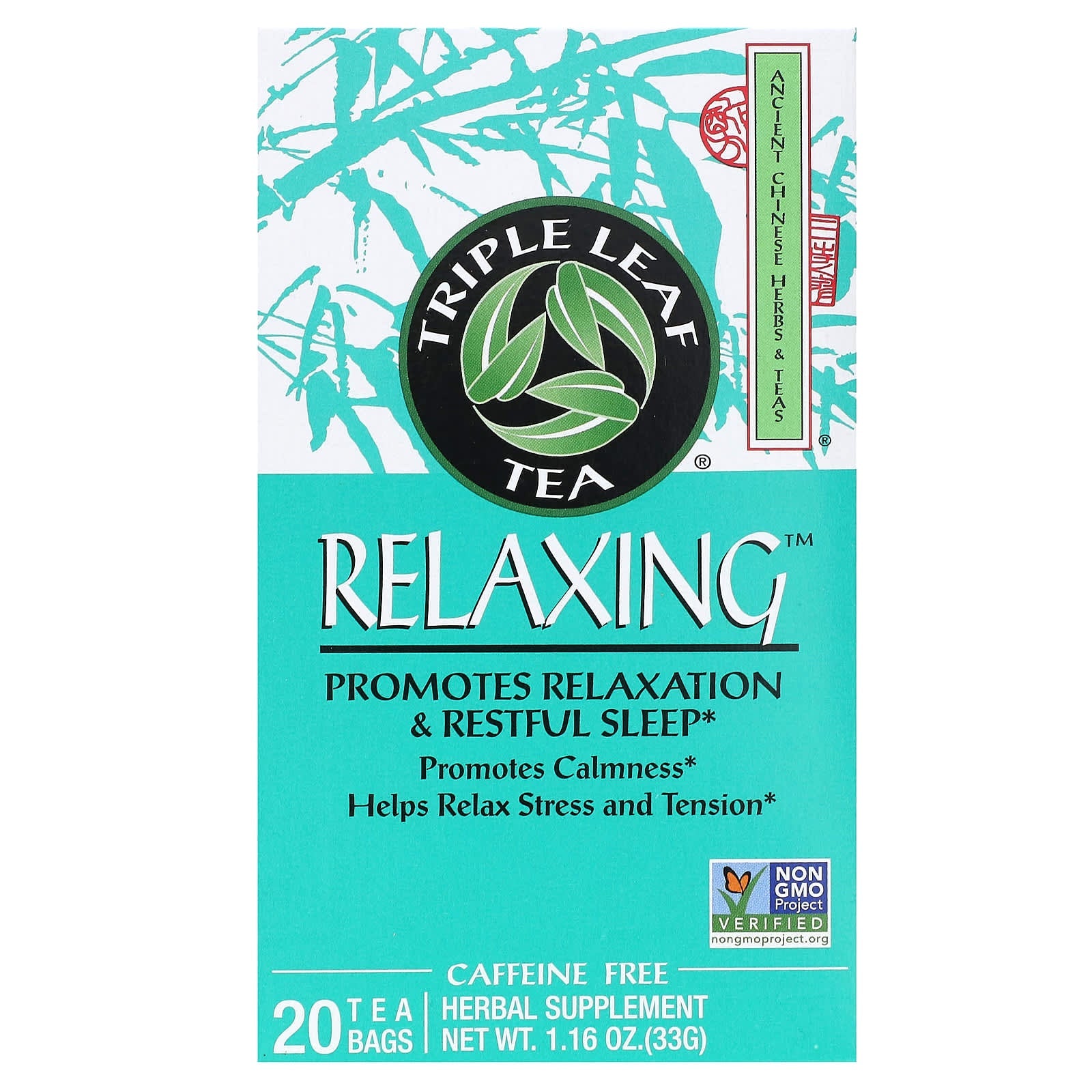 Triple Leaf Tea, Relaxing, Caffeine Free, 20 Tea Bags, 1.16 oz (33 g) - Image 1