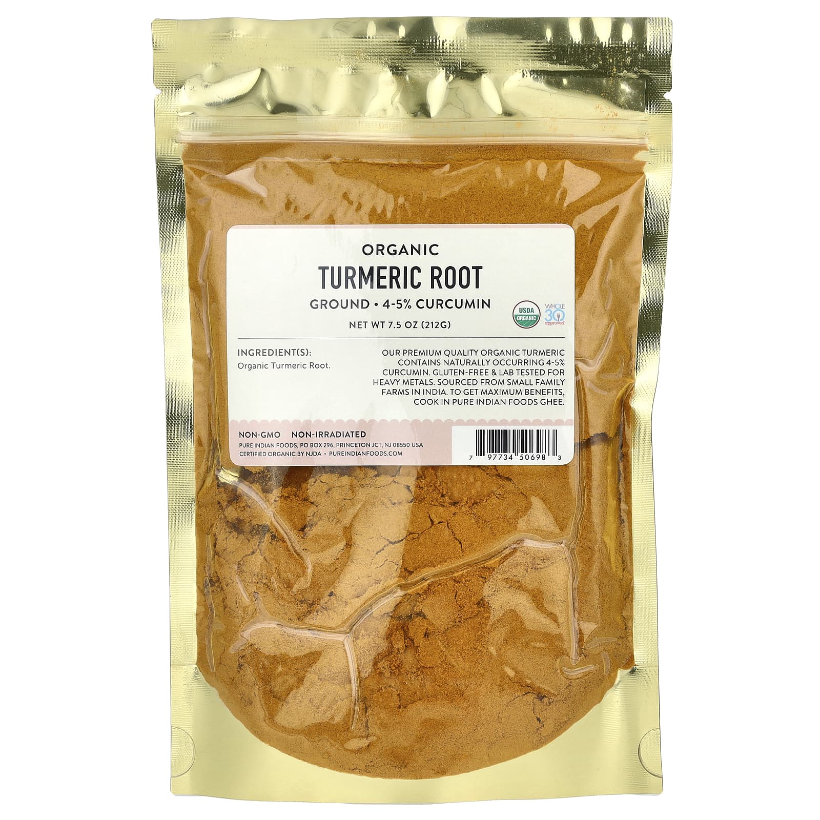 Pure Indian Foods, Organic Turmeric Root, Ground, 7.5 oz (212 g) - Image 1