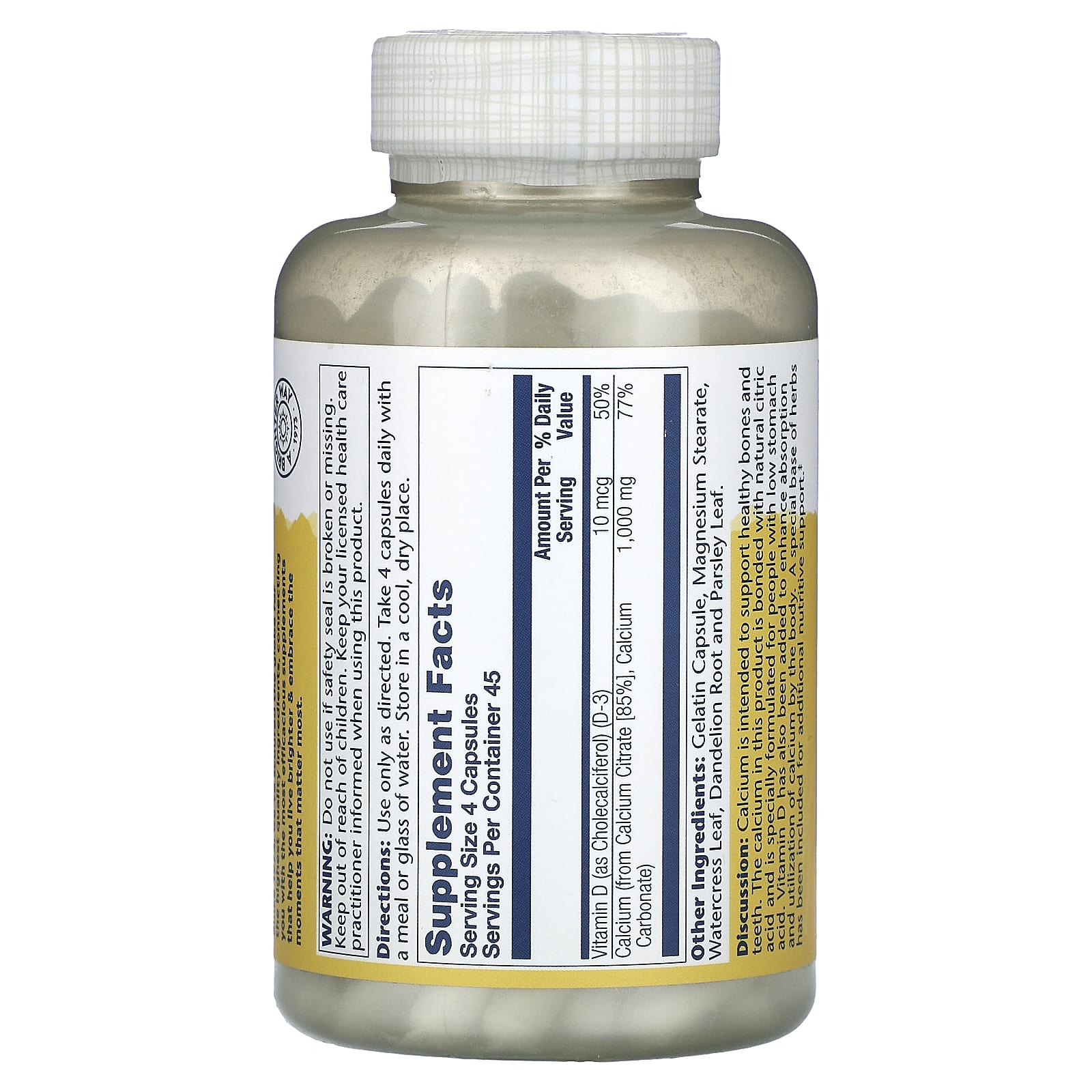 Solaray, Calcium Citrate with Vitamin D-3, 1,000 mg, 180 Capsules (250 mg per Capsule) - Image 2