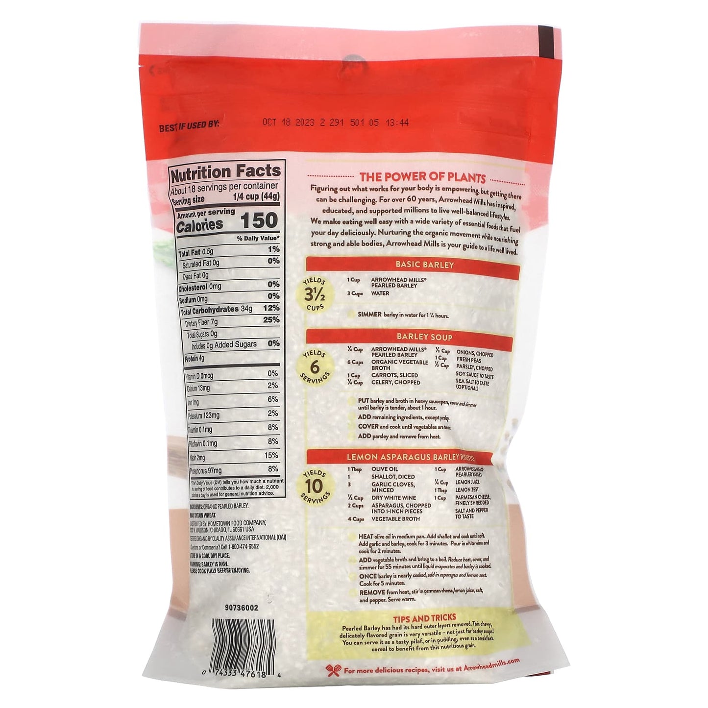 Organic Pearled Barley by Arrowhead Mills, 28 oz (793 g) - High Fiber, Non-GMO - Image 2