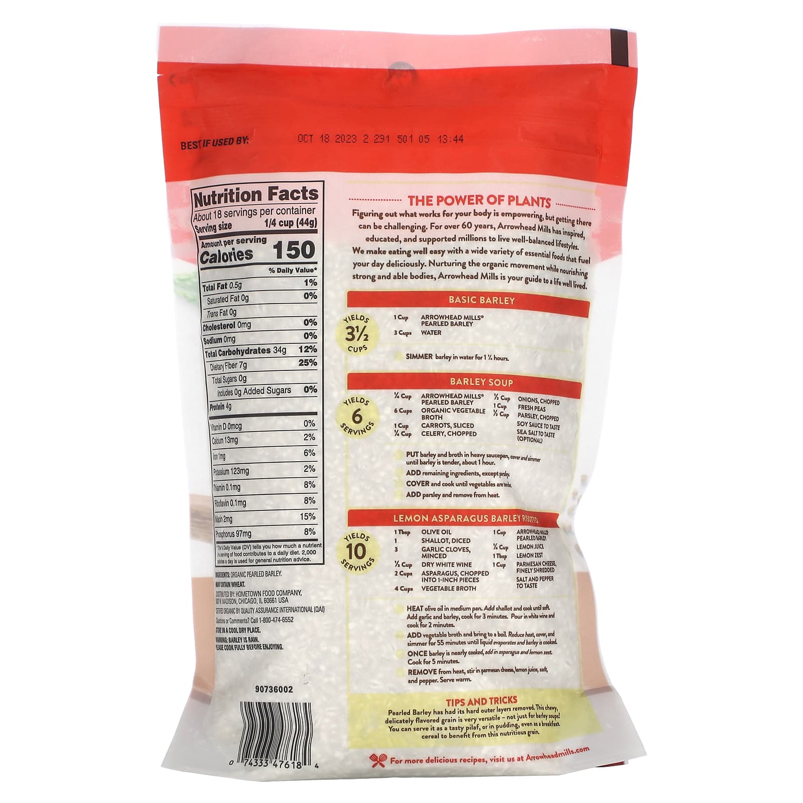 Organic Pearled Barley by Arrowhead Mills, 28 oz (793 g) - High Fiber, Non-GMO - Image 2