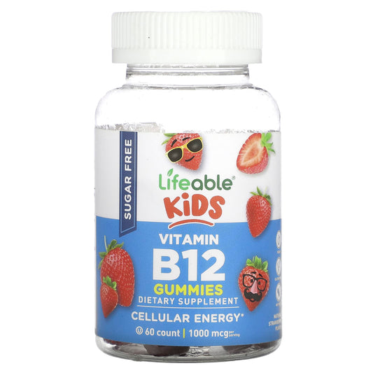 Lifeable, Kids Vitamin B12 Gummies, Sugar Free, Natural Strawberry, 60 Gummies (500 mcg per Gummy) - Image 1