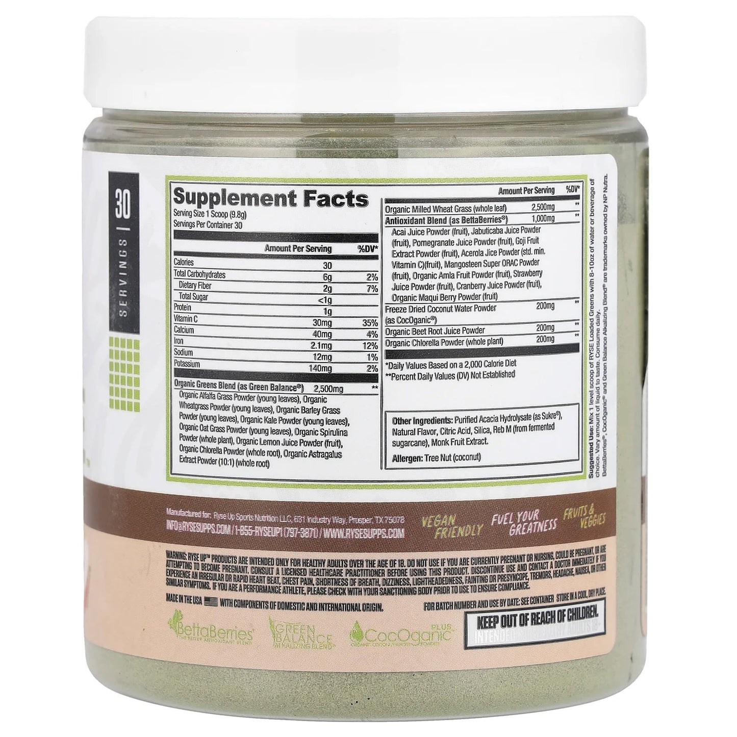 RYSE, Natural Series, Loaded Greens, Apple Juice, 10.4 oz (294 g) - Image 2