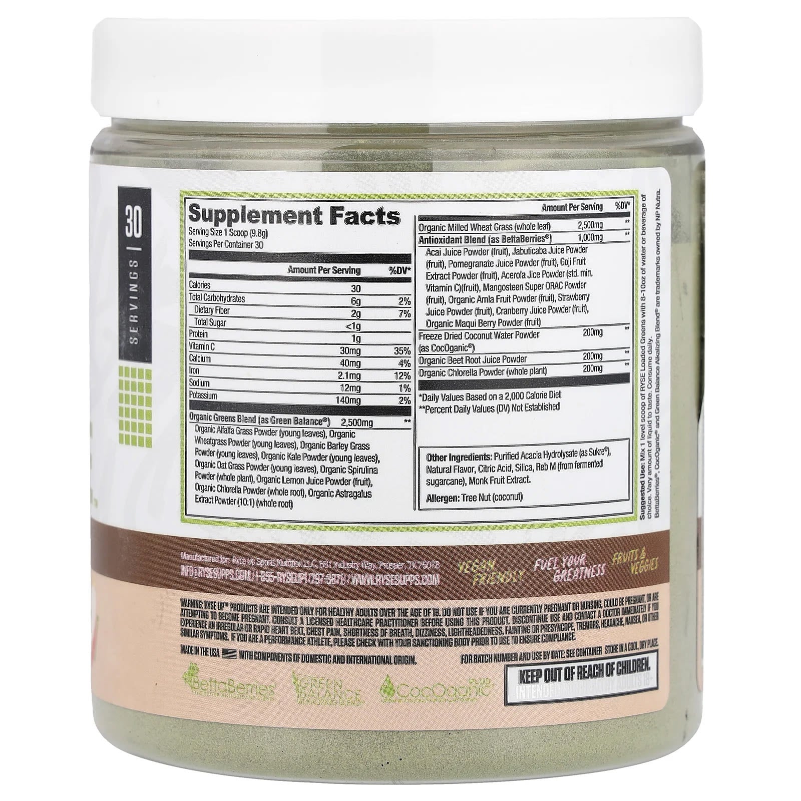 RYSE, Natural Series, Loaded Greens, Apple Juice, 10.4 oz (294 g) - Image 2