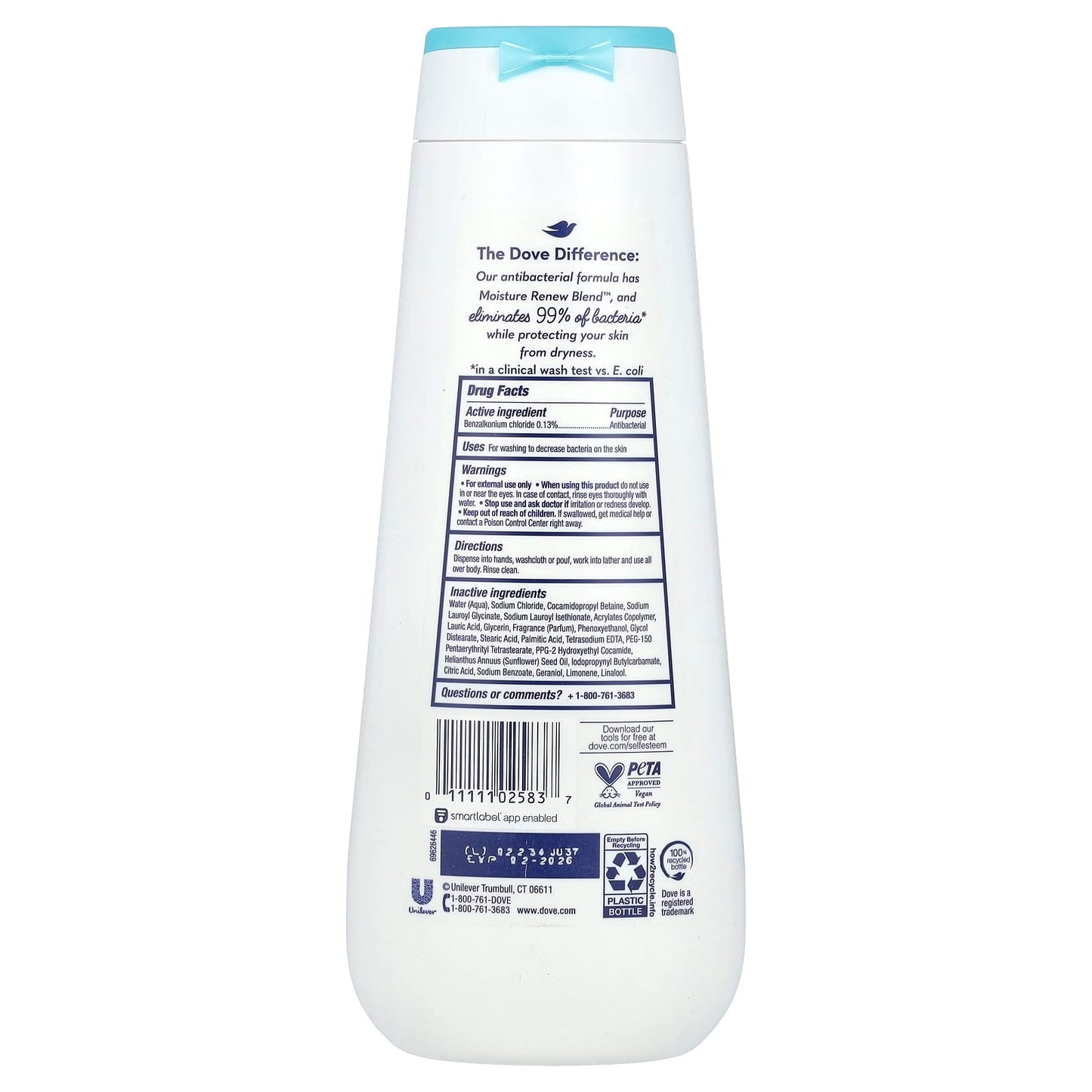Dove Antibacterial Body Wash - 20 fl oz for Dry Skin Relief - Image 2