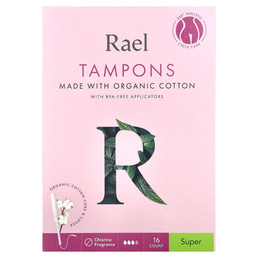 Rael, Organic Cotton Tampons, Super, Fragrance Free, 16 Count - Image 1