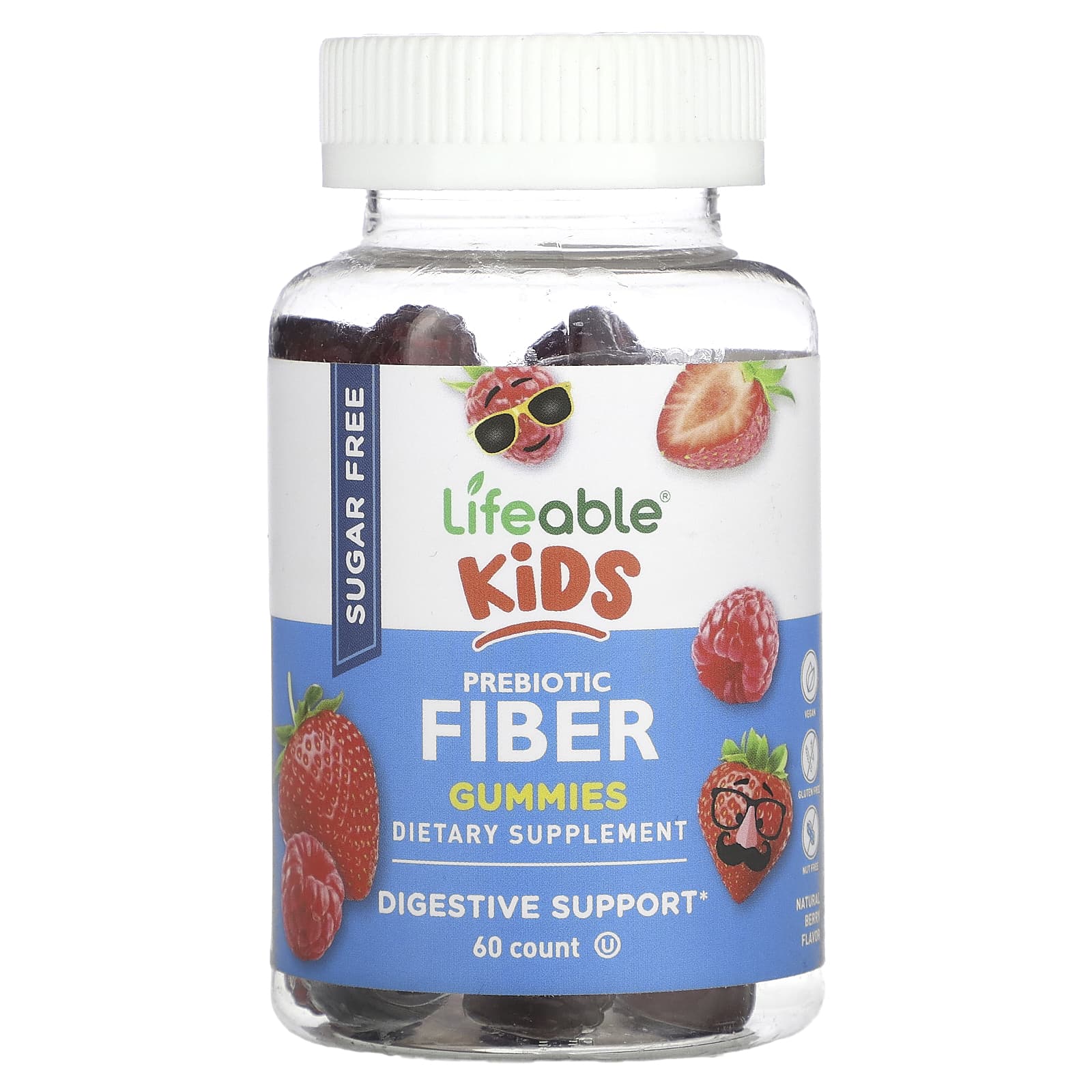 Lifeable, Kids Prebiotic Fiber Gummies, Sugar Free, Natural Berry, 60 Gummies - Image 1