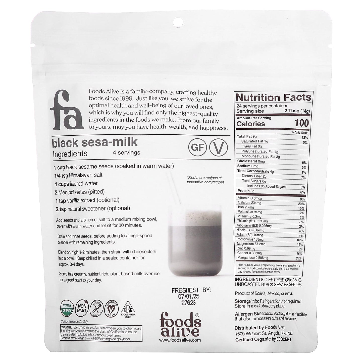<span>Foods Alive Organic Black Sesame Seeds - 12 oz</span> - Image 2