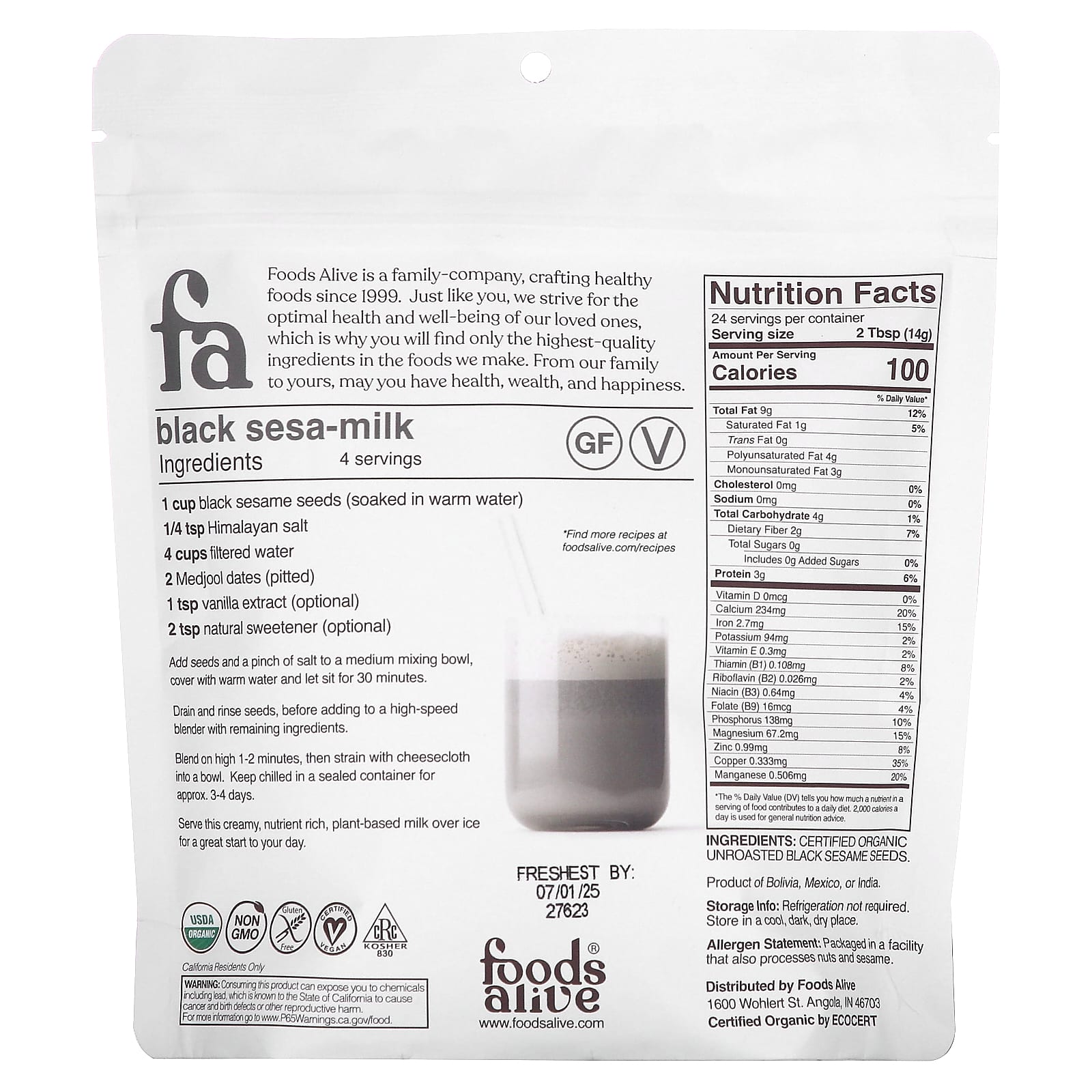 <span>Foods Alive Organic Black Sesame Seeds - 12 oz</span> - Image 2