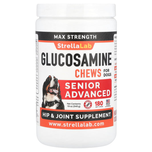 StrellaLab, Max Strength Glucosamine Chews, For Dogs, Senior Advanced, Bacon, 180 Chews, 19 oz (450 g) - Image 1