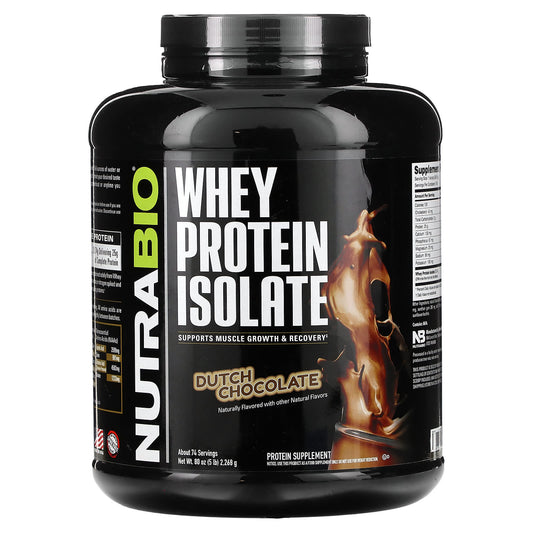 NutraBio, Whey Protein Isolate, Dutch Chocolate, 5 lb (2,268 g) - Image 1