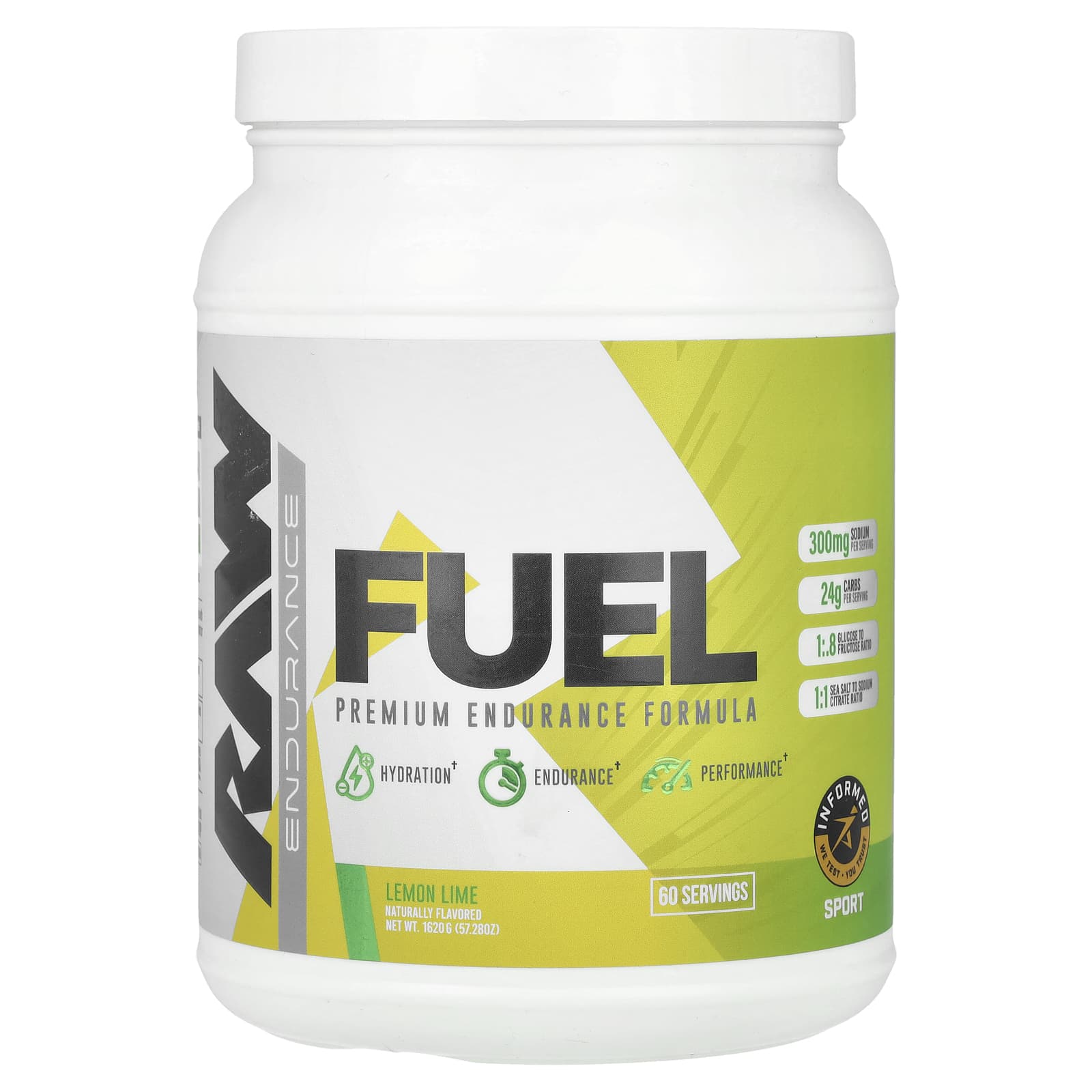 Raw Nutrition, Fuel, Premium Endurance Formula, Lemon Lime, 57.28 oz (1,620 g) - Image 1