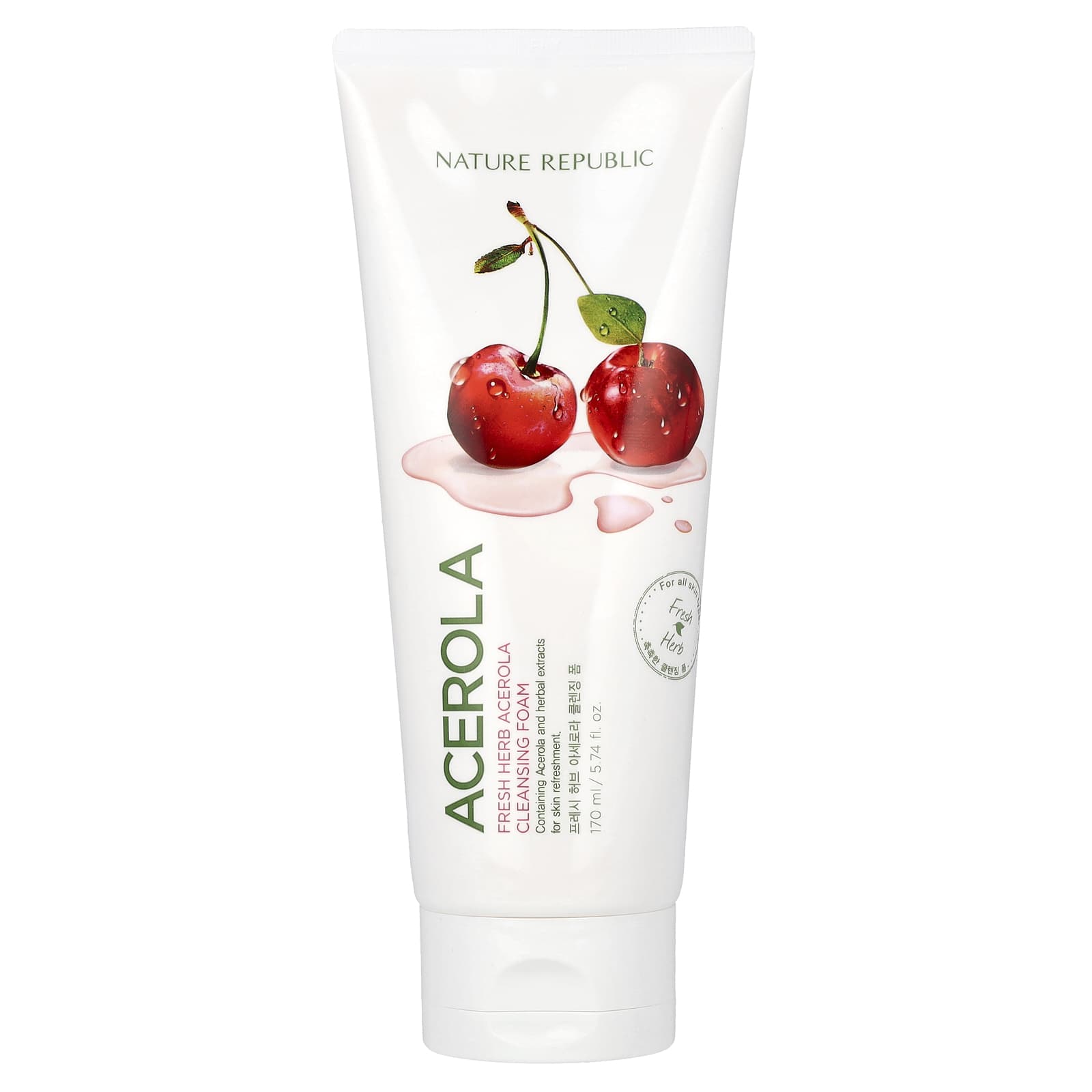 Nature Republic, Fresh Herb Cleansing Foam, Acerola, 5.74 fl oz (170 ml) - Image 1