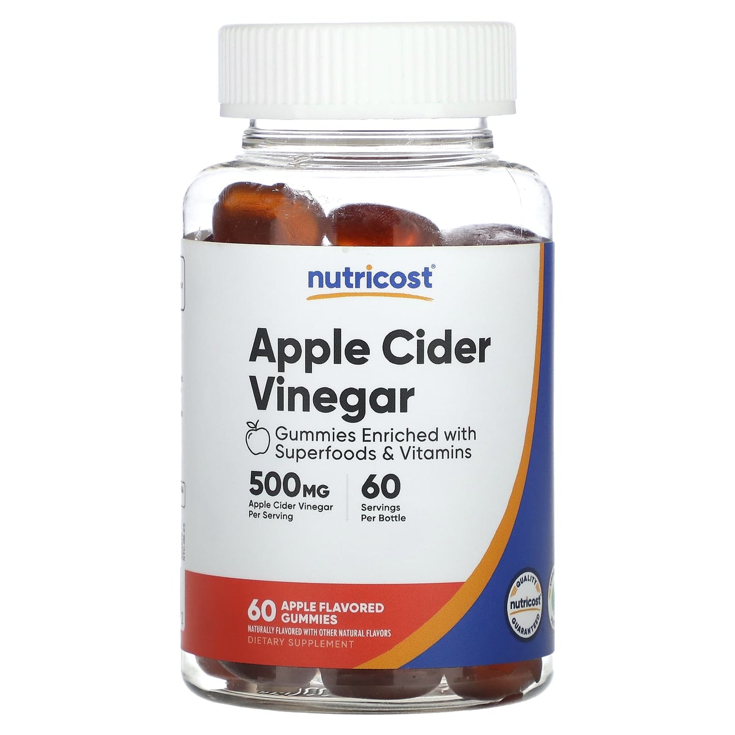 Nutricost, Apple Cider Vinegar Gummies, Apple, 500 mg, 60 Gummies - Image 1
