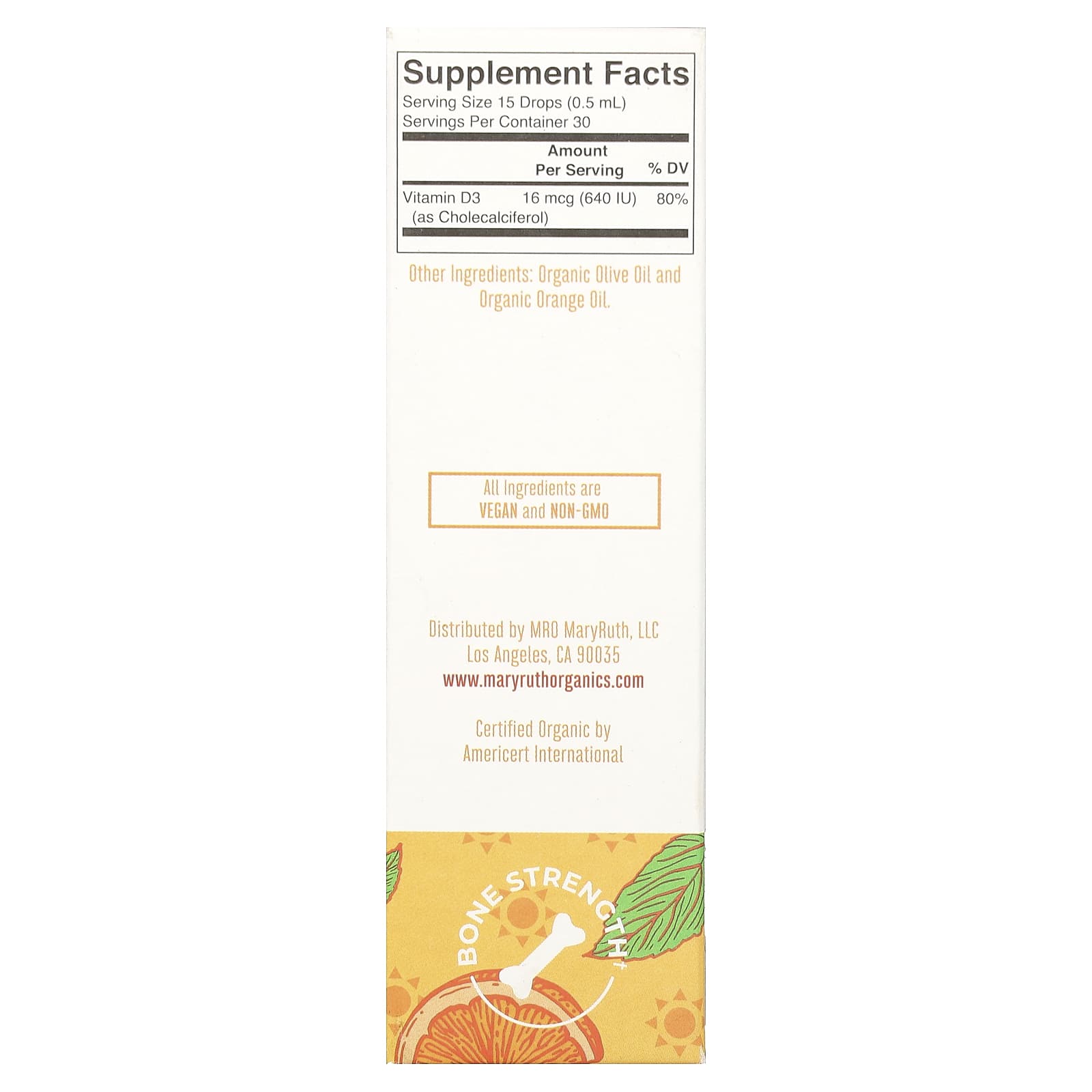 MaryRuth's, Organic Kids Vitamin D3 Liquid Drops, 4-13 Years, Orange, 640 IU, 0.5 fl oz (15 ml)