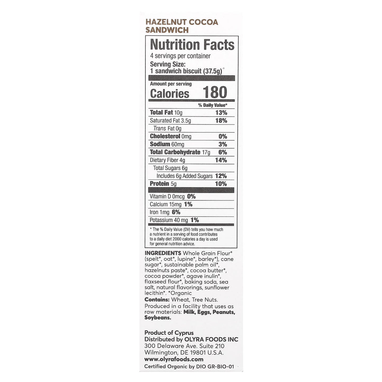 Olyra, Organic Breakfast Biscuits, Hazelnut Cocoa Sandwich, 4 Packs, 1.32 oz (37.5 g) Each - Image 2