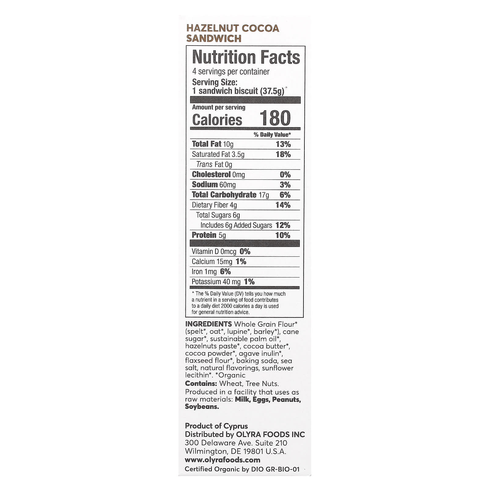 Olyra, Organic Breakfast Biscuits, Hazelnut Cocoa Sandwich, 4 Packs, 1.32 oz (37.5 g) Each - Image 2