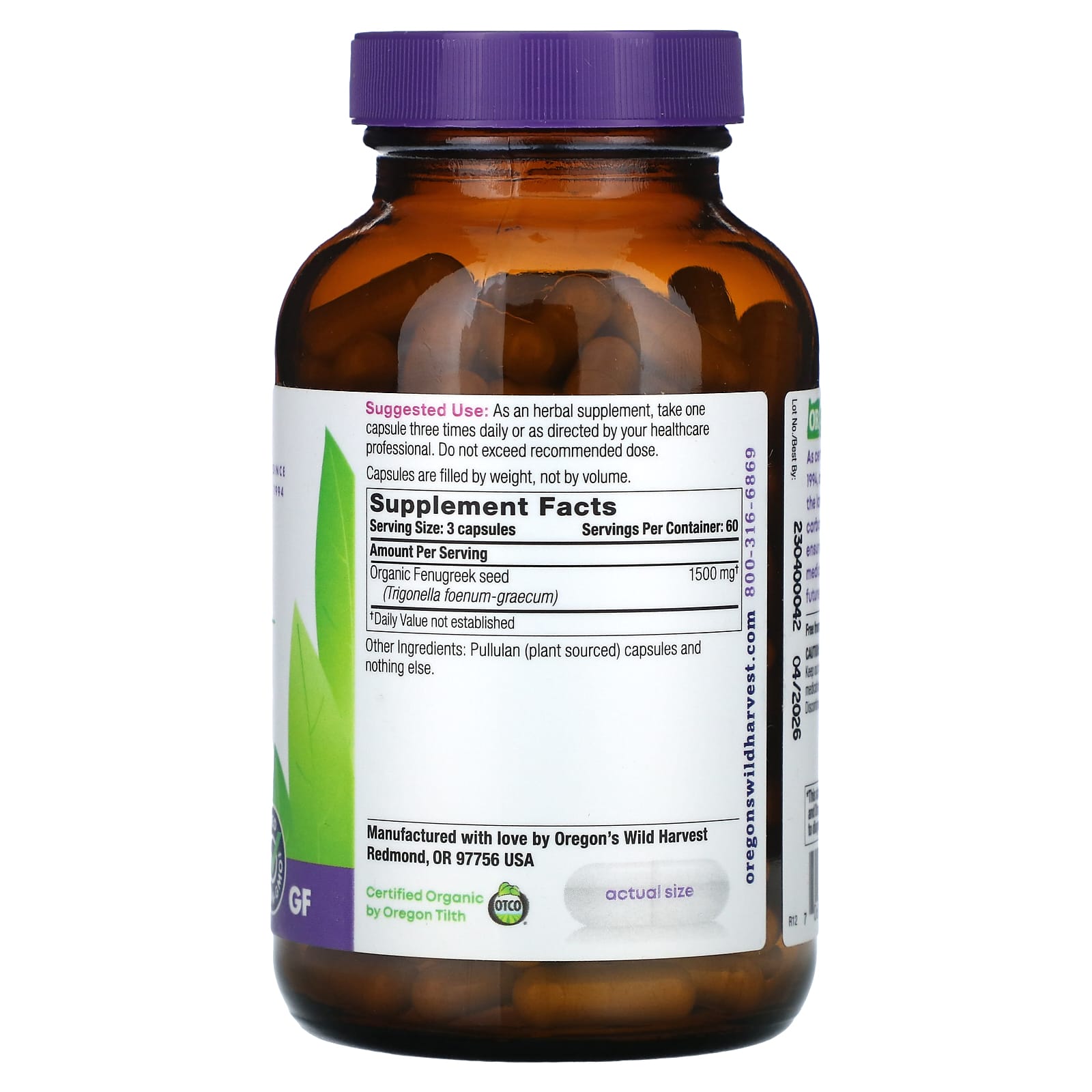 Oregon's Wild Harvest, Fenugreek, 180 Vegan Capsules (500 mg per Capsule) - Image 2